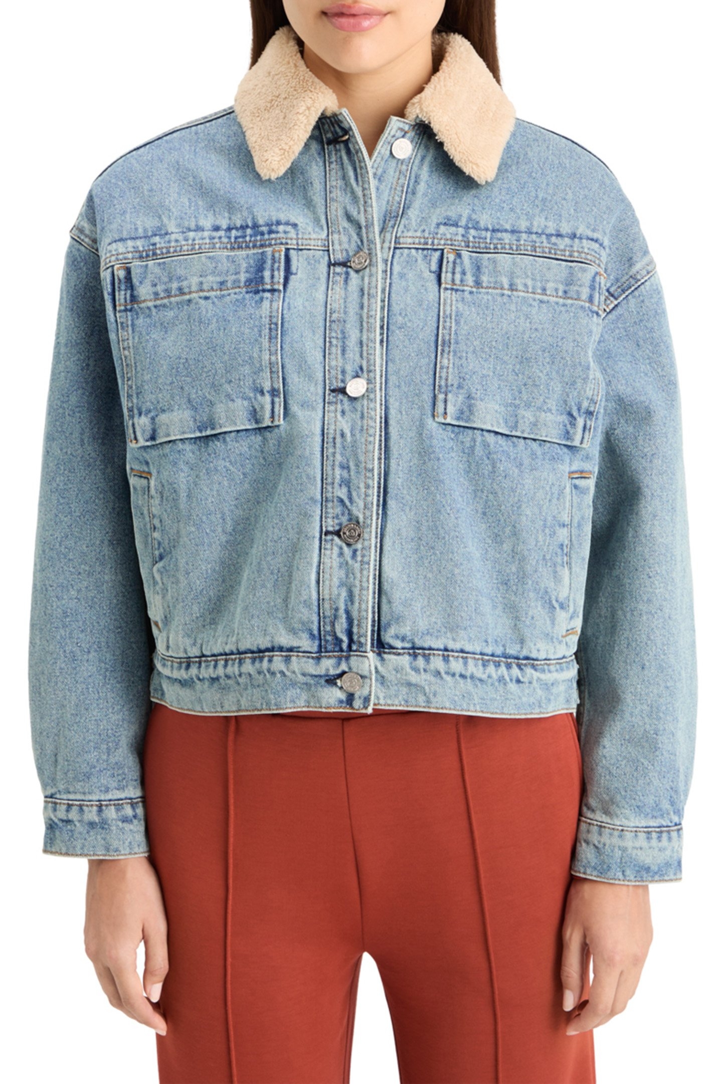 WASHED DENIM JACKET WITH SHERPA DETAILS WASHED INDIGO 1