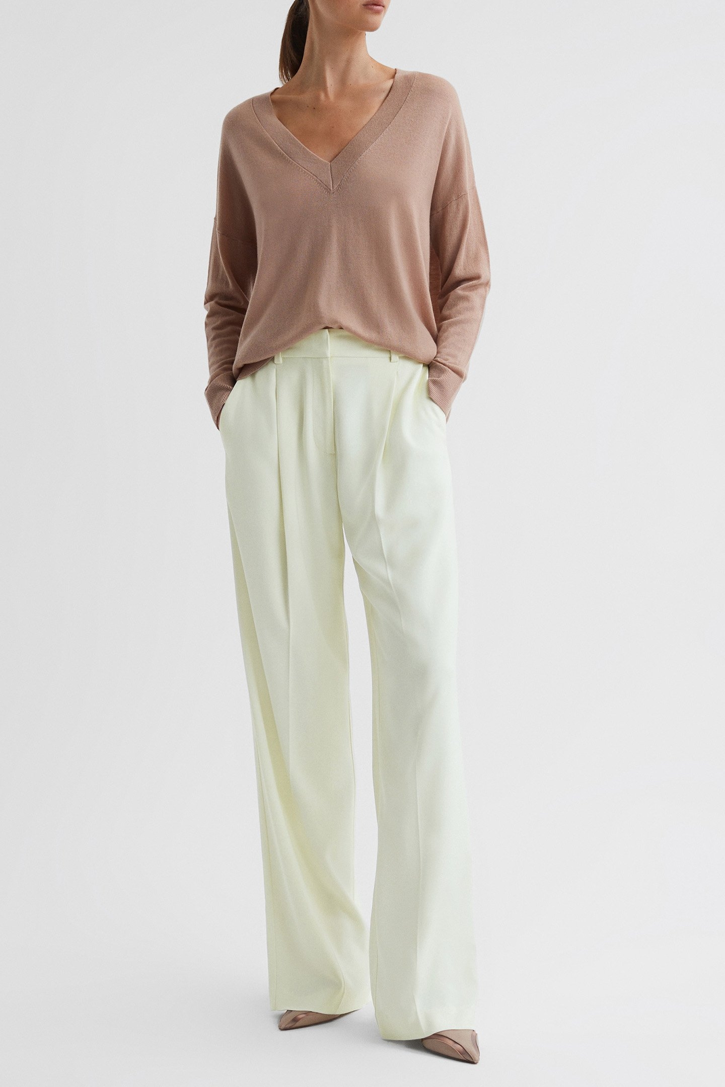 PLEAT FRONT WIDE LEG TROUSER PALE YELLOW 3