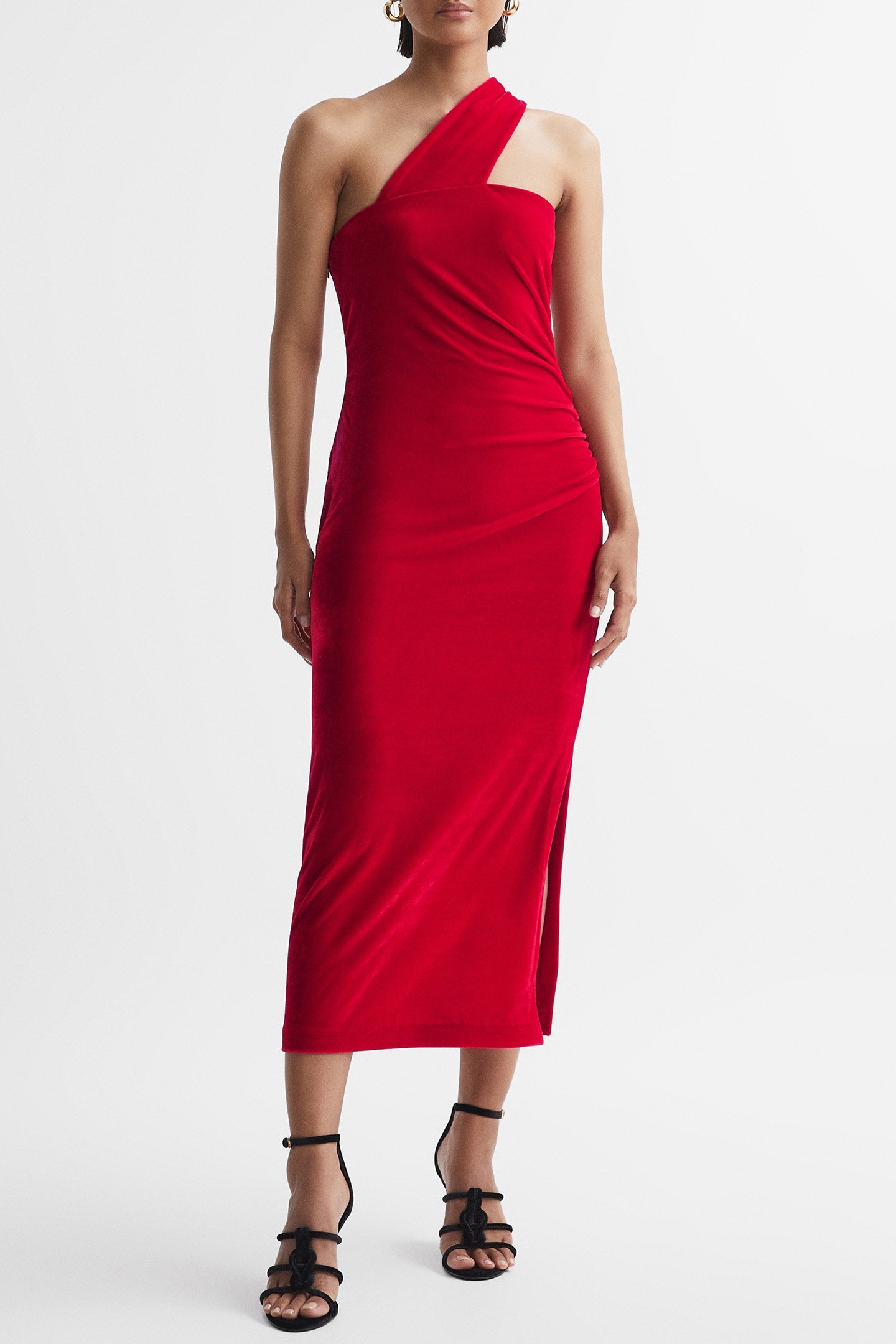 ONE SHOULDER VELVET RED 1