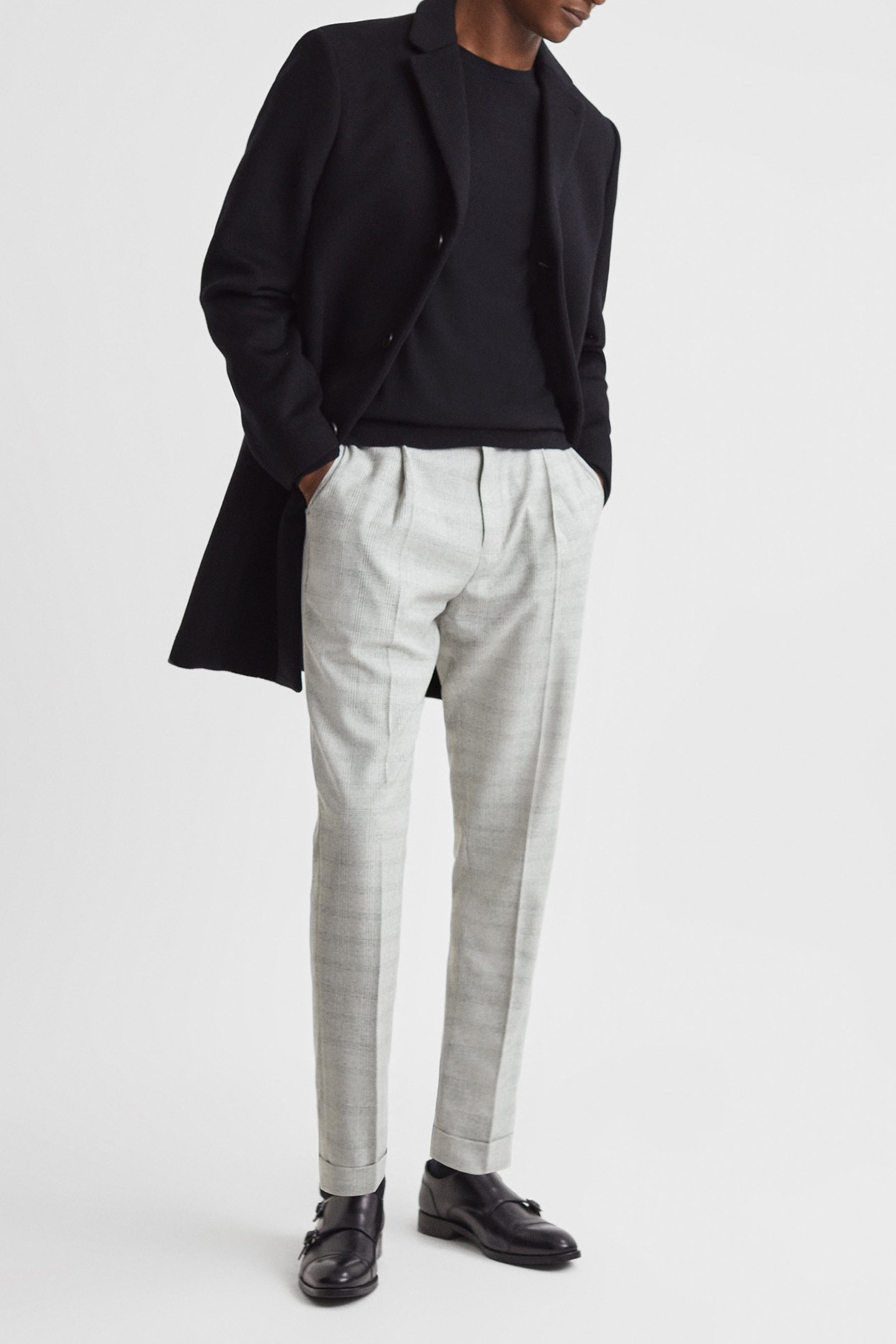 PRICE OF WALES CHECK SIDE ADJUSTER TROUSER SOFT GREY 3