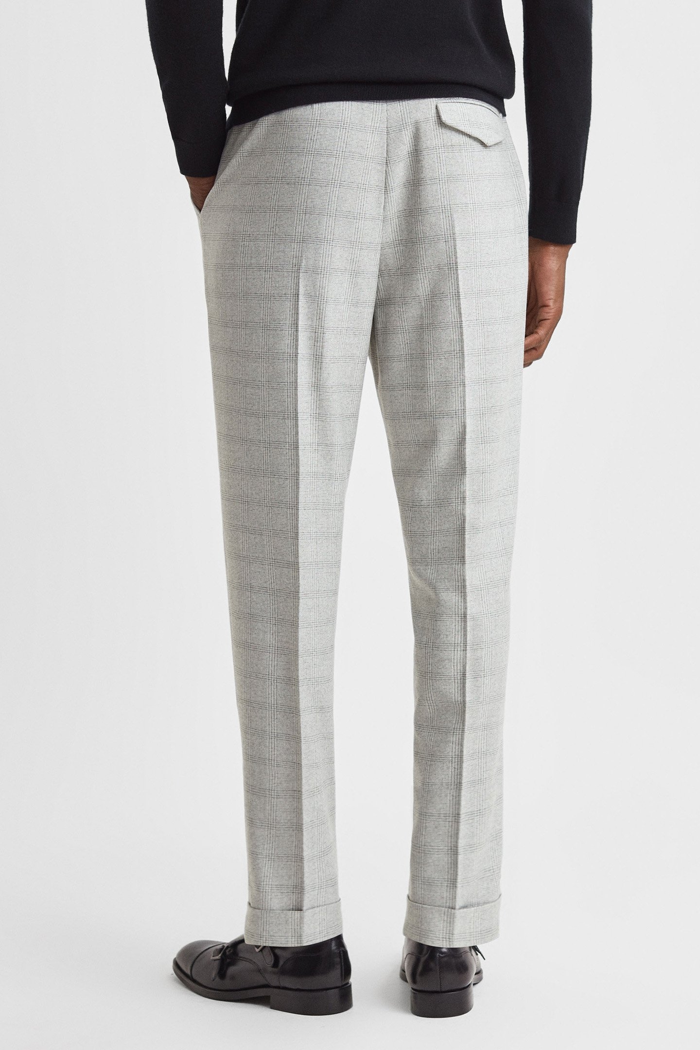 PRICE OF WALES CHECK SIDE ADJUSTER TROUSER SOFT GREY 2