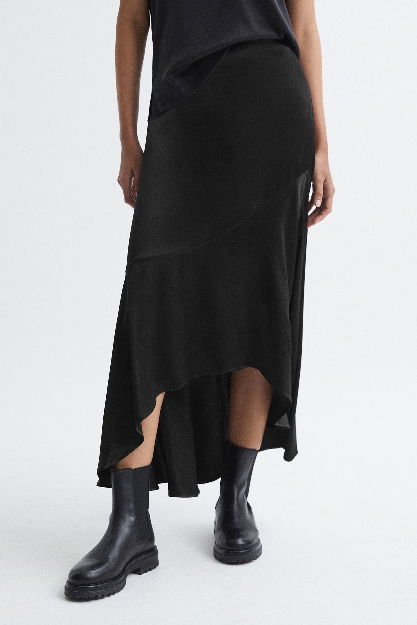 ASYMMETRIC SLIP SKIRT BLACK 1
