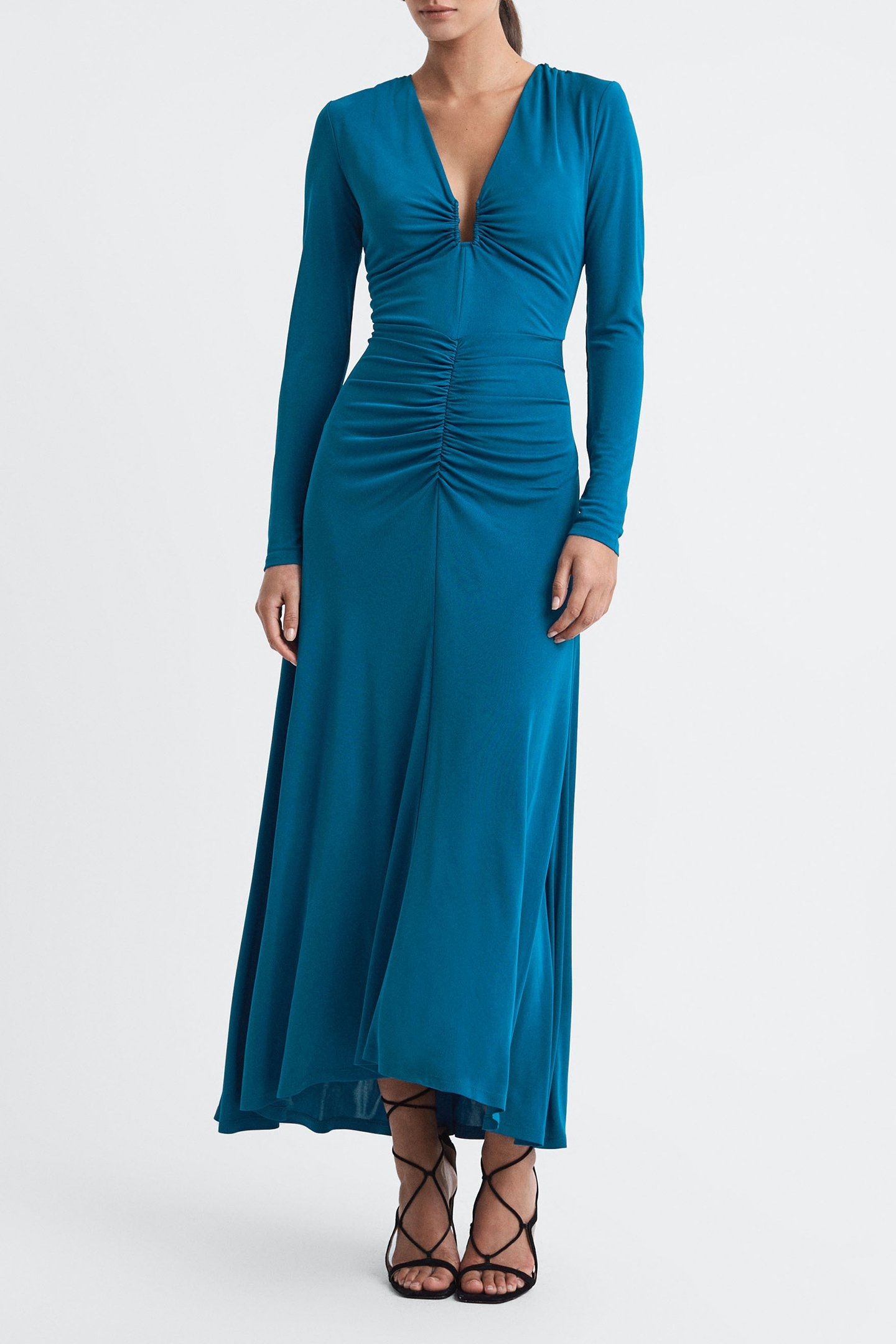 JERSEY V NECK MIDI TEAL 1