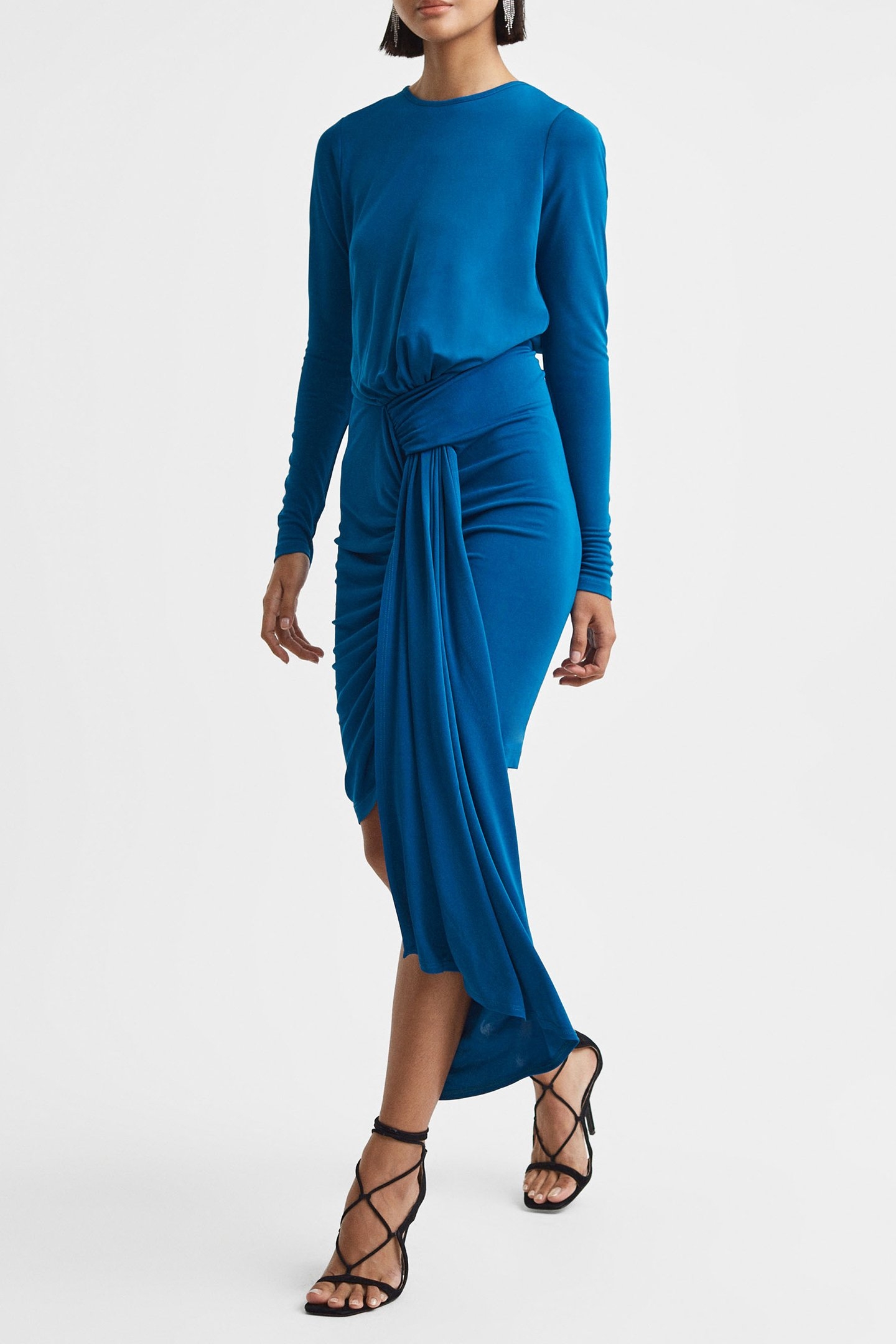 JERSEY RUCHED DIAMANTE DETAIL MINI TEAL 1