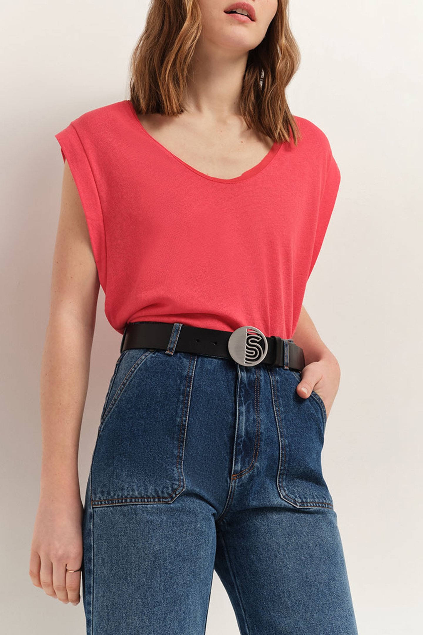 MINEKI - HIBISCUS COTTON LINEN T-SHIRT HIBISCUS 1