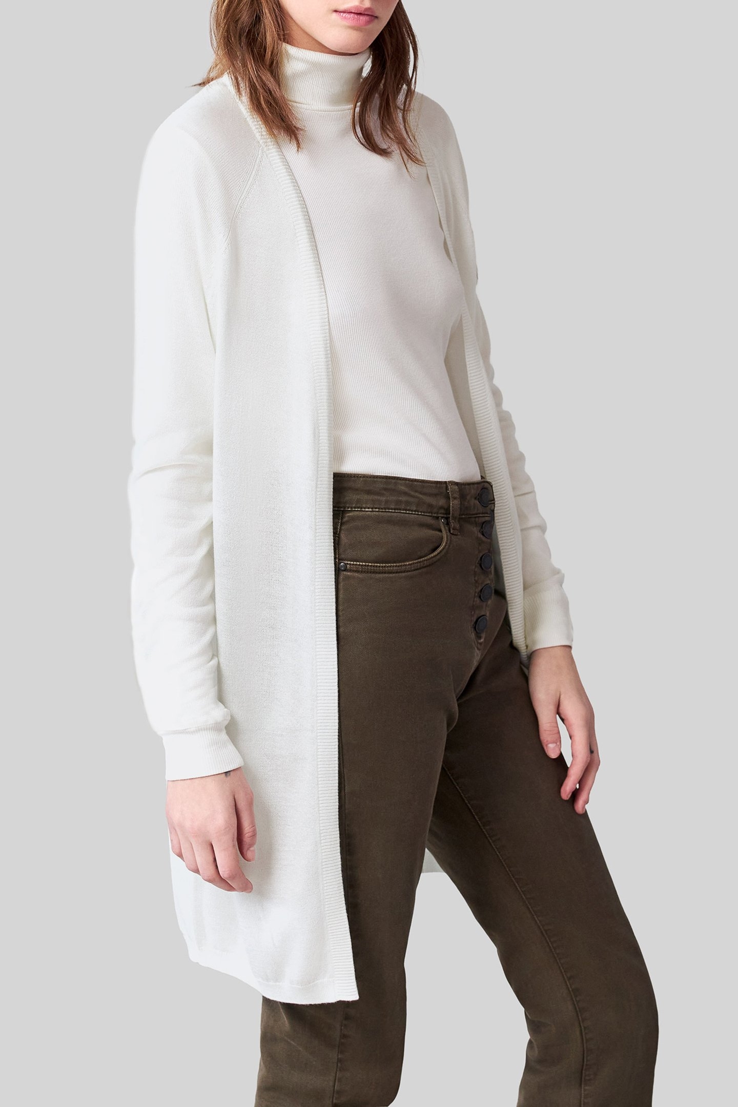 ECRU MID-LENGTH CARDIGAN, EMBROIDERED CHEVRONS 1