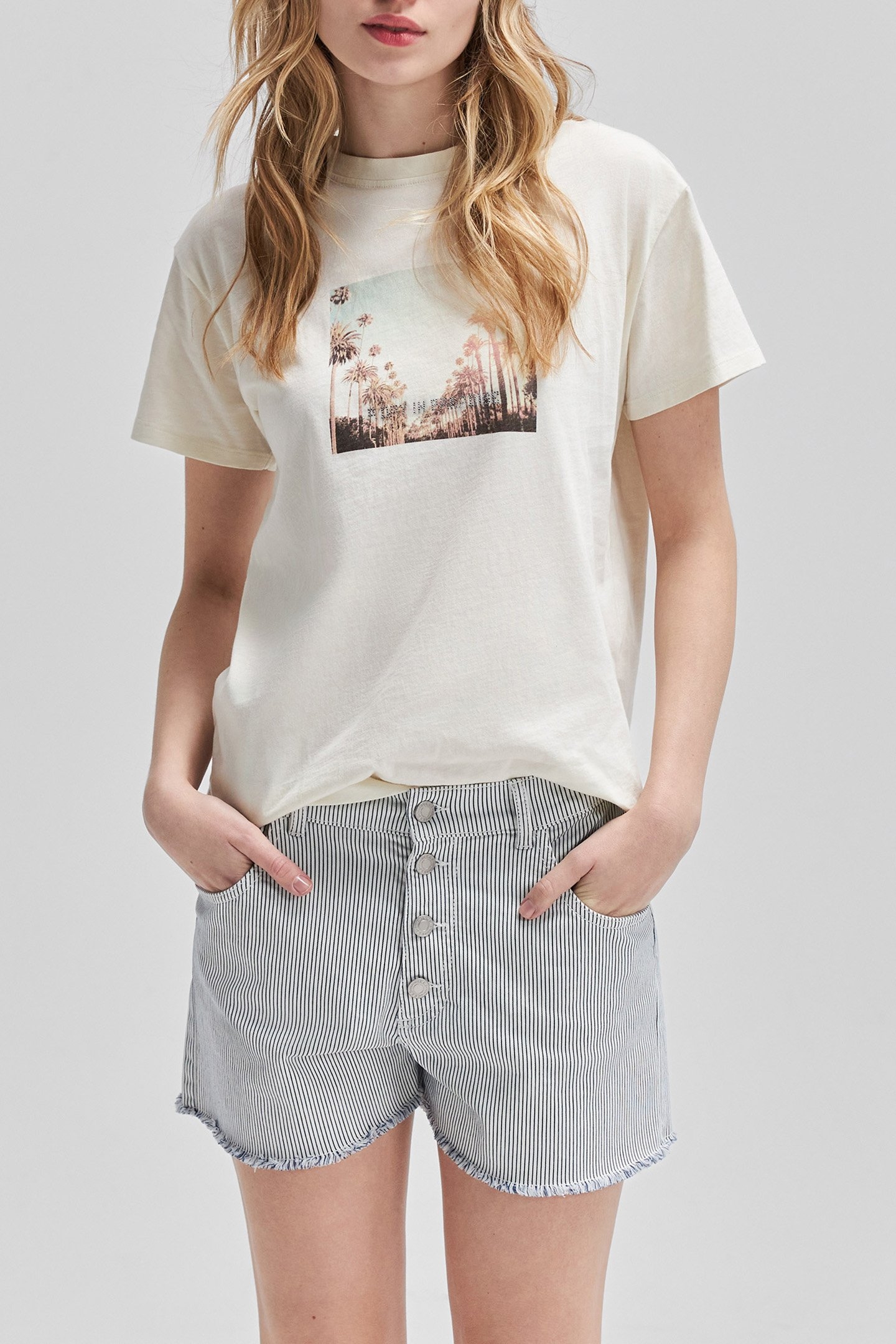 WHITE ORGANIC COTTON T-SHIRT, DIAMANTÉ PALM PHOTO 1
