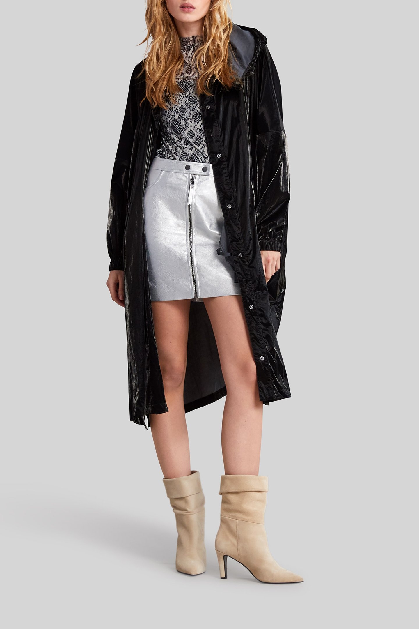 BLACK LAMÉ LONG PARKA 1