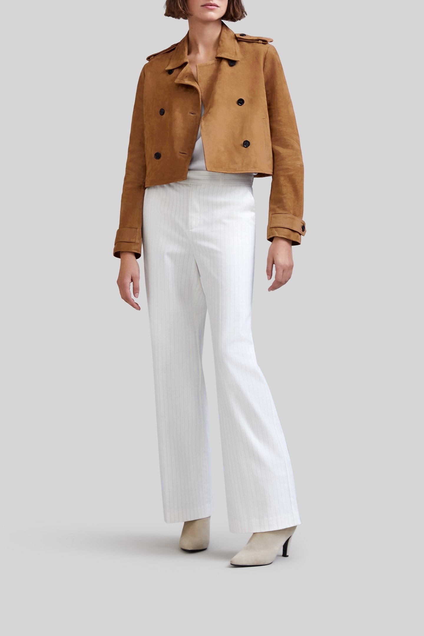 CAMEL SUEDE CROPPED PEA COAT 3