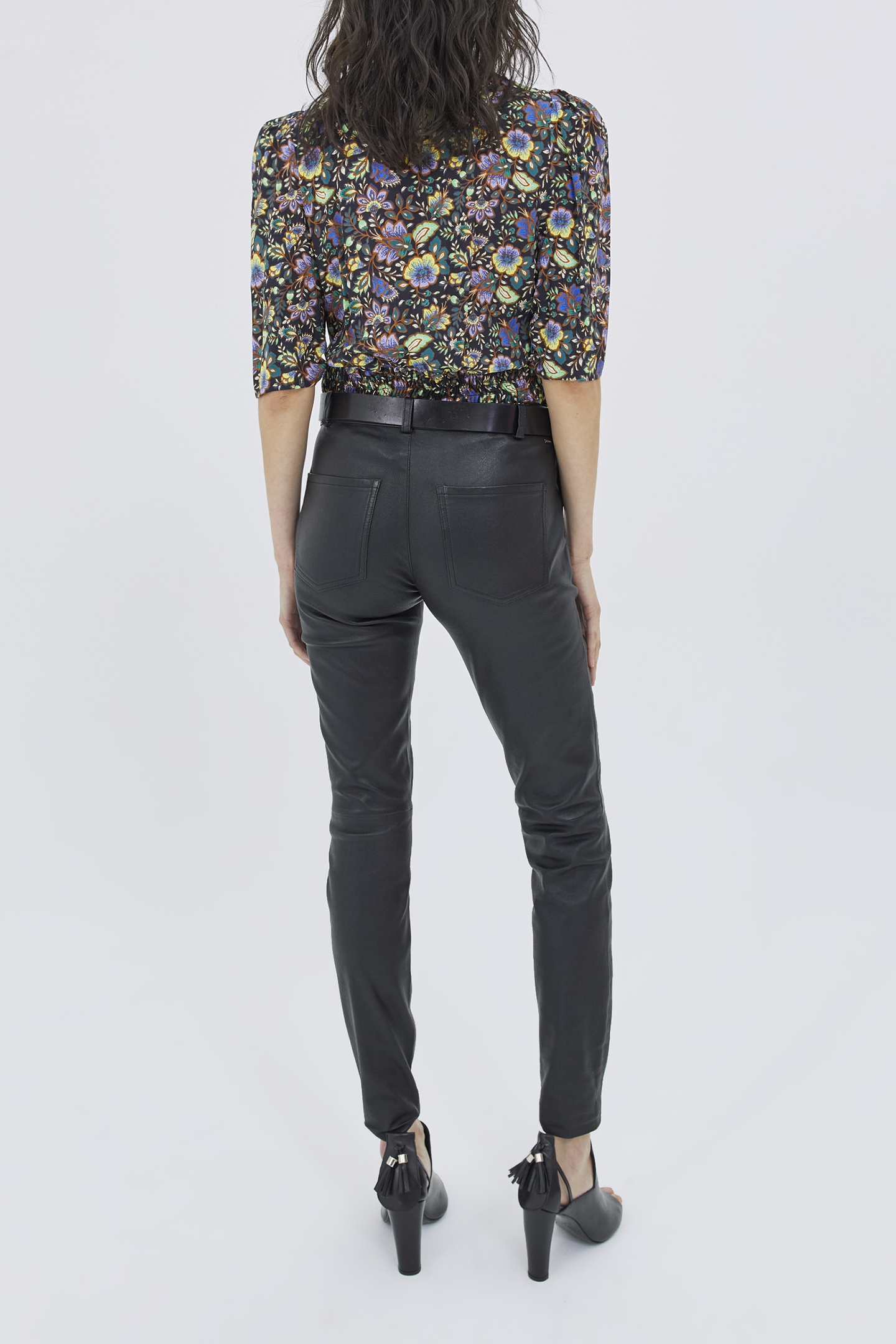 BLACK DRAPED BLOUSE WITH MAXI FLORAL PRINT 4