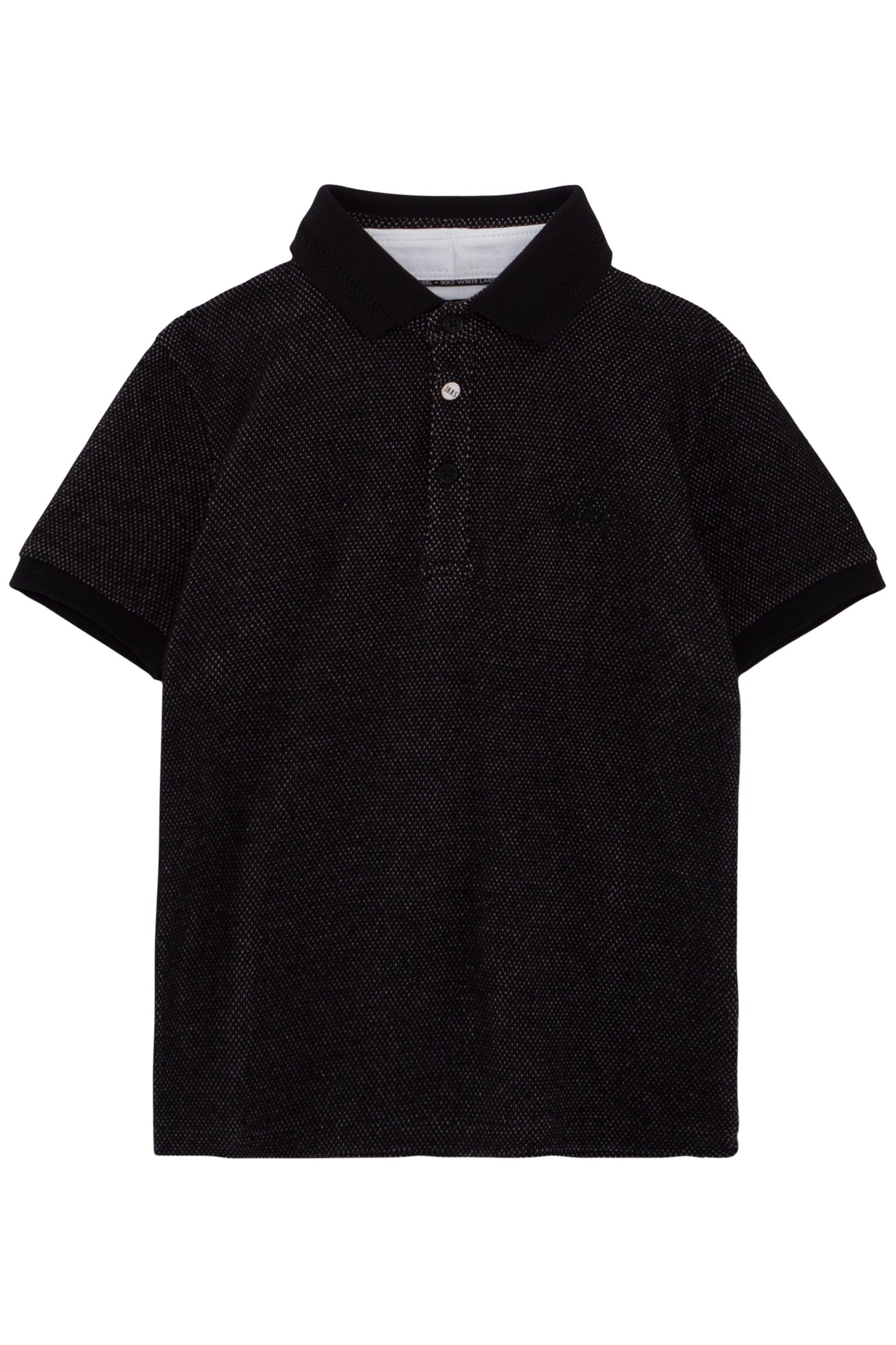 BOYS’ BLACK POLO SHIRT, WHITE TROMPE-L’OEIL SHIRT COLLAR 1