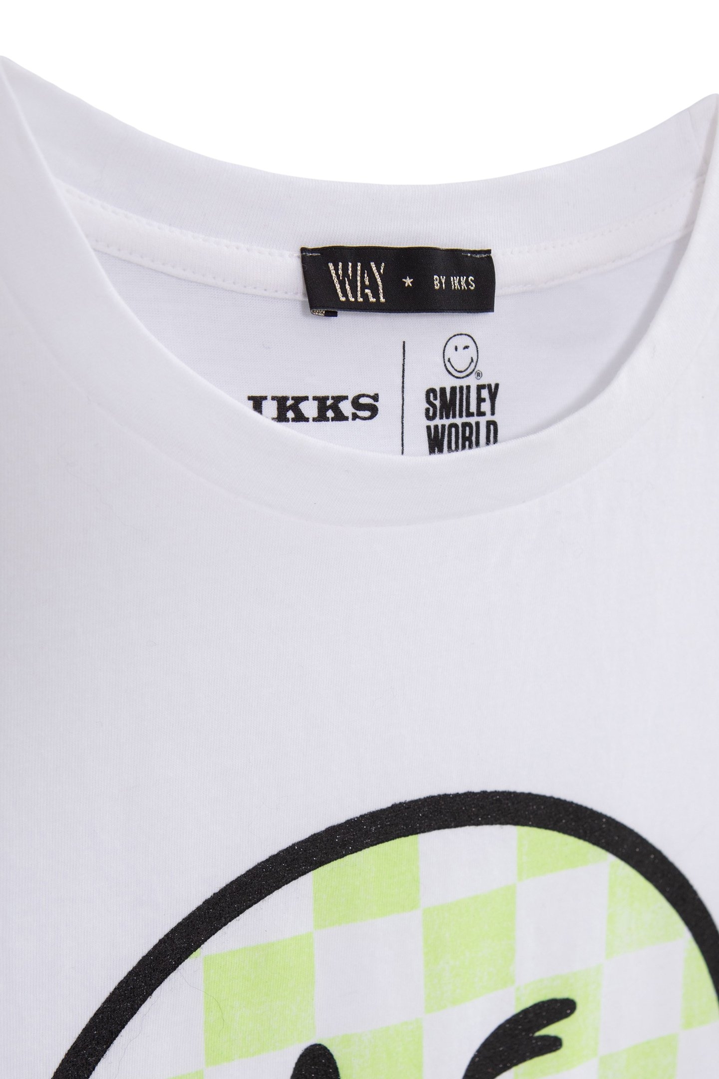 GIRLS’ WHITE T-SHIRT WITH GREEN SMILEYWORLD CHECKERBOARD IMA 4