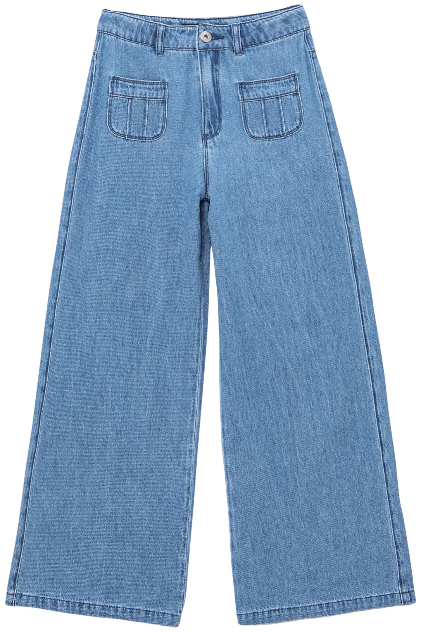 GIRLS’ BLUE WIDE LEG JEANS WITH PATCH POCKETS 1