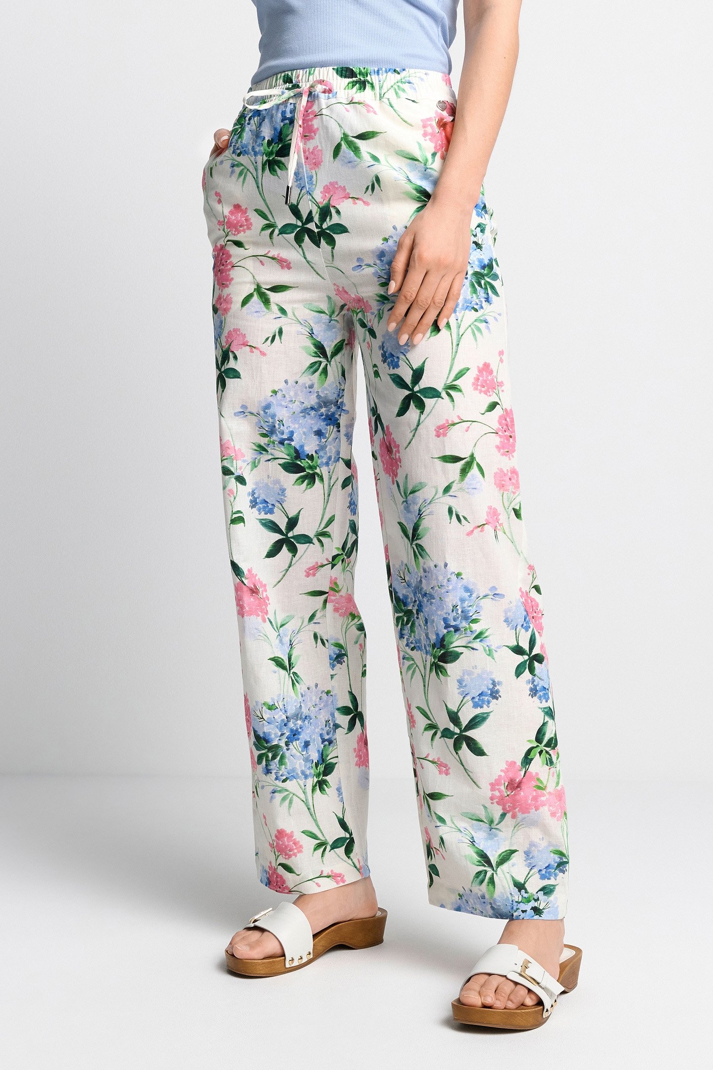 PRINTED LINEN PANTS SUSTAINABLE WHISPER WHITE 1