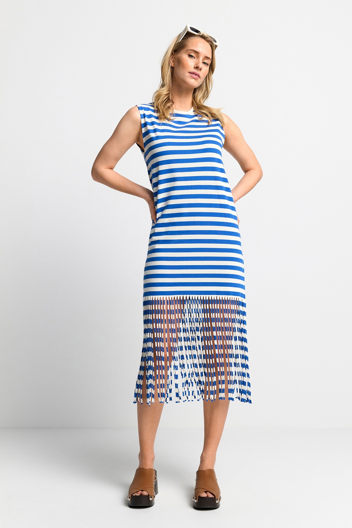 DRESS WITH FRINGES ORGANIC AZZURE BLUE 2