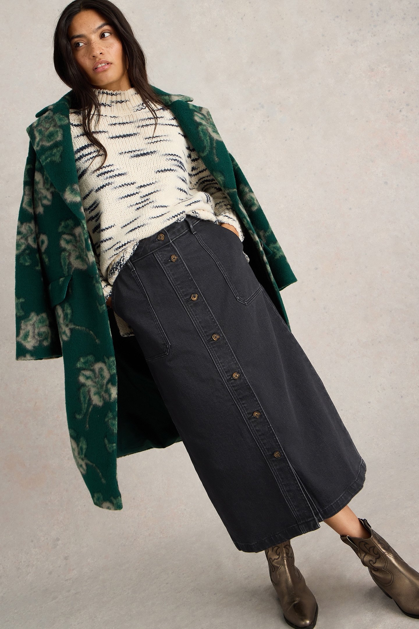 COLLEEN DENIM MIDI SKIRT BLACK DENIM 4