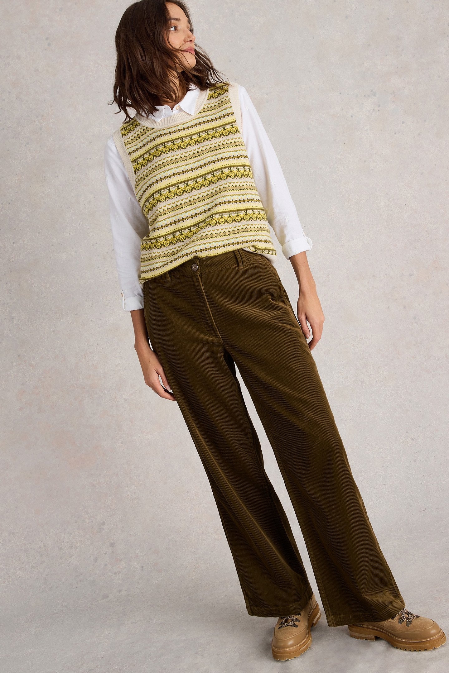 BELLE CORD WIDE LEG TROUSER KHAKI GREEN 4