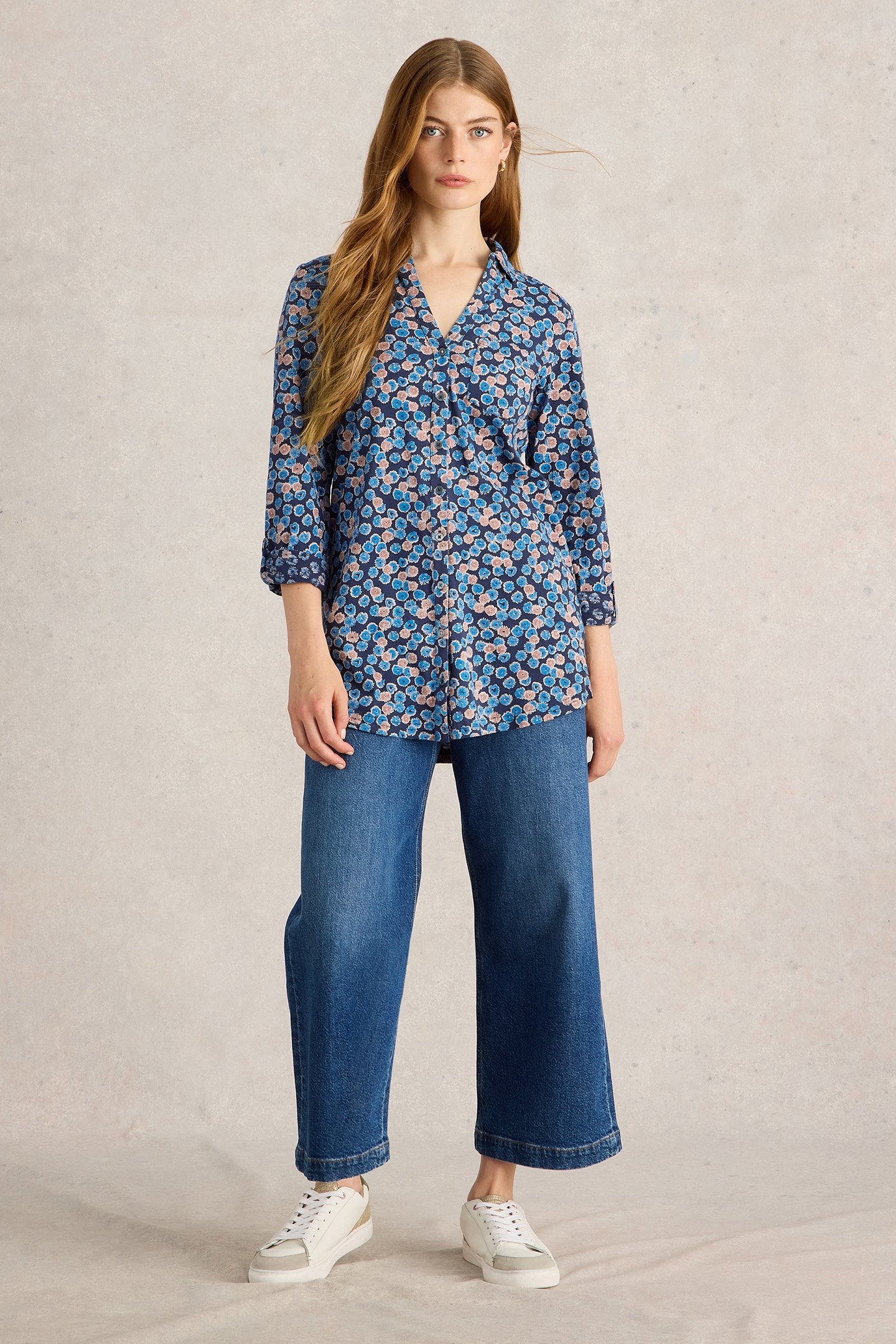 ANNIE LONGLINE SHIRT BLUE PRINT 1