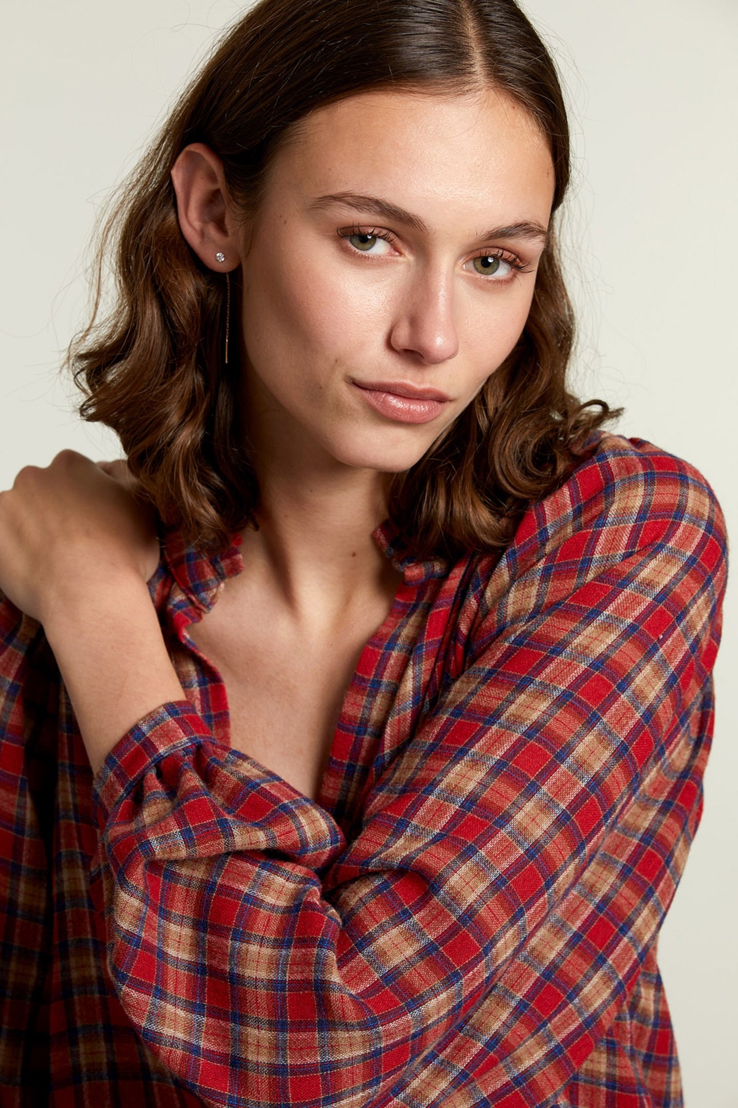 MULTI CHECKED V-NECK BLOUSE 4