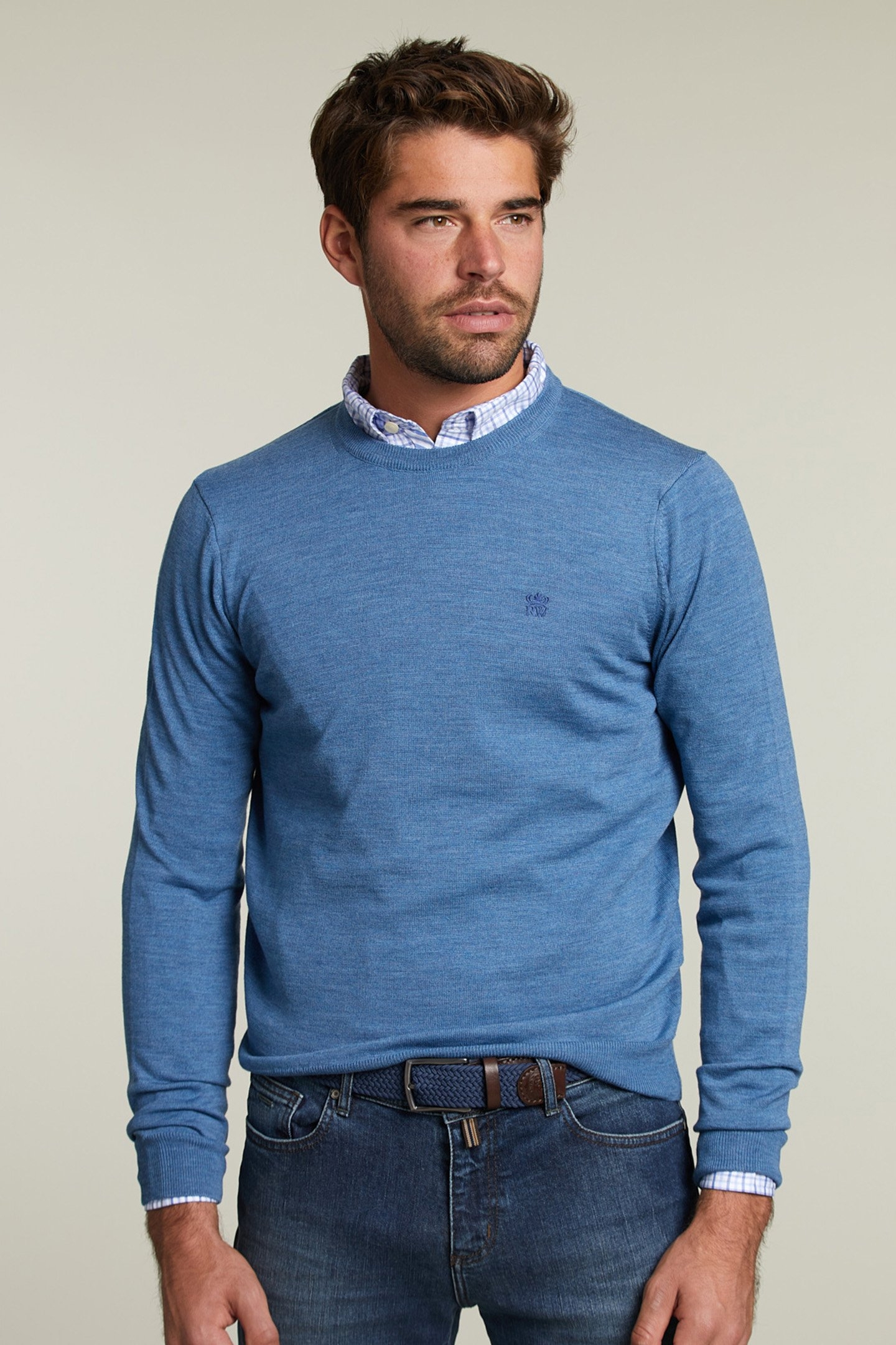 CUSTOM FIT MERINO ROUND NECK PULLOVER WALL STREET MIX 1