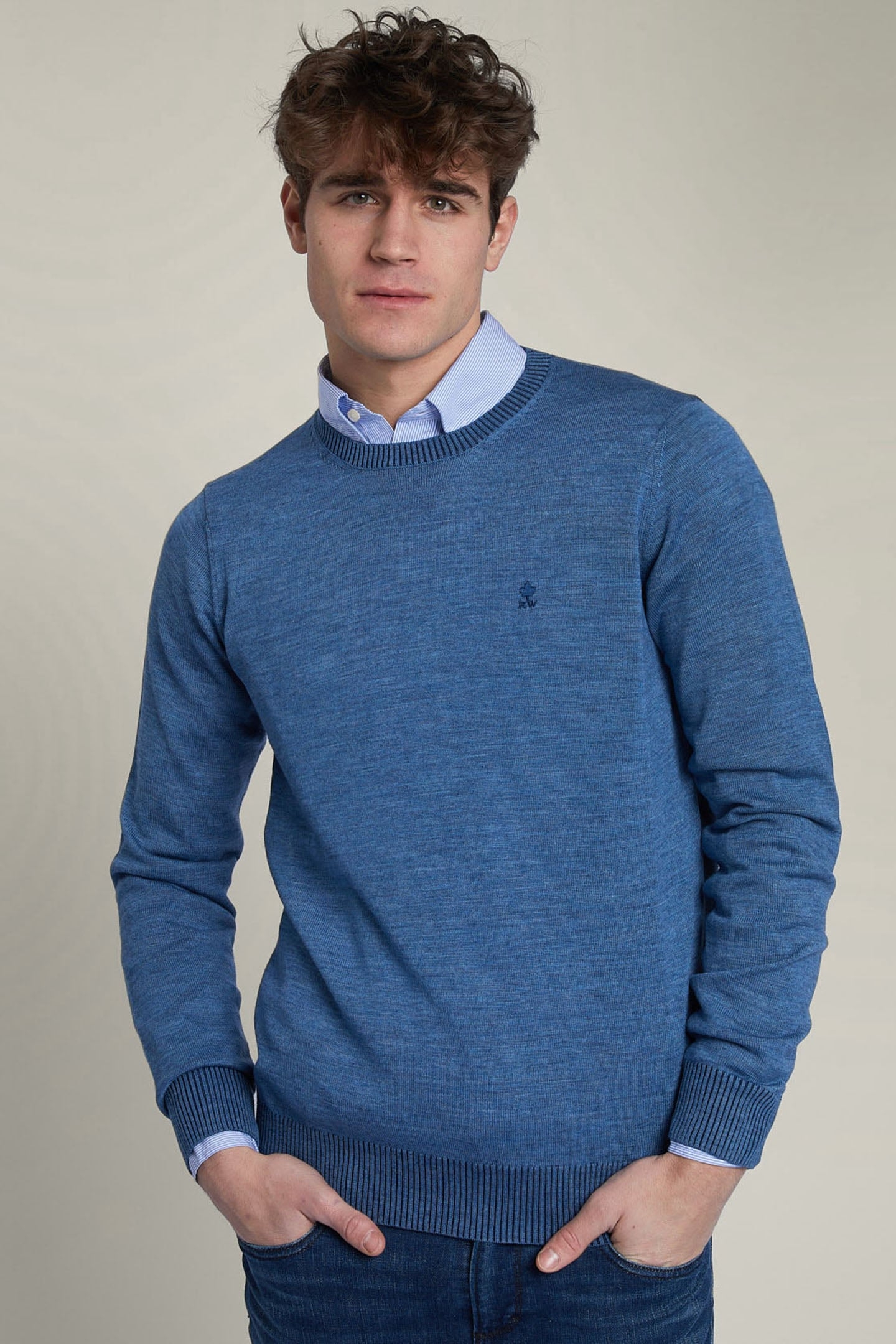 SLIM FIT ROUND NECK PULLOVER BLUE 1