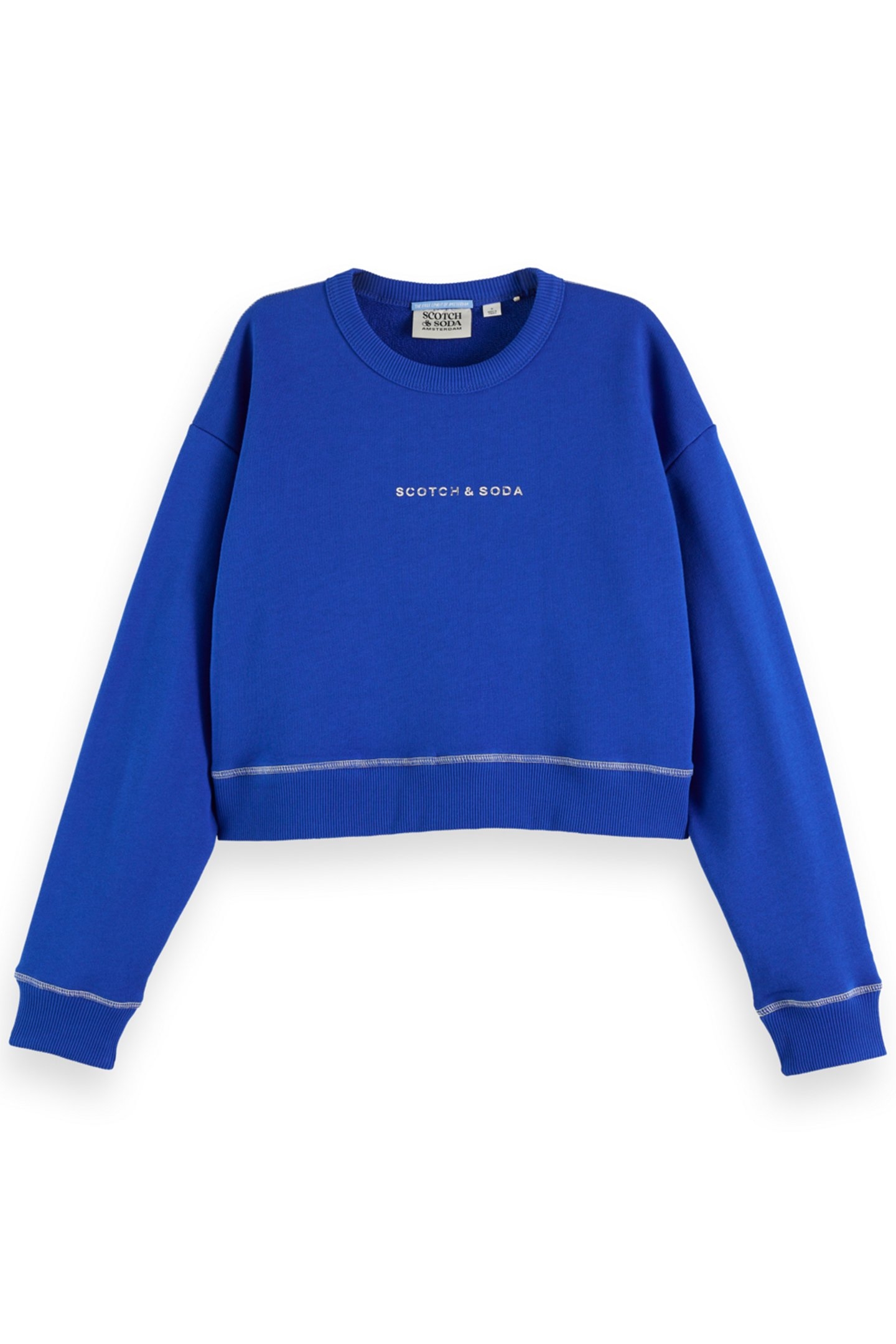 LOOSE FIT SWEATSHIRT WITH FLATLOCK DETAIL ELECTRIC BLUE 1