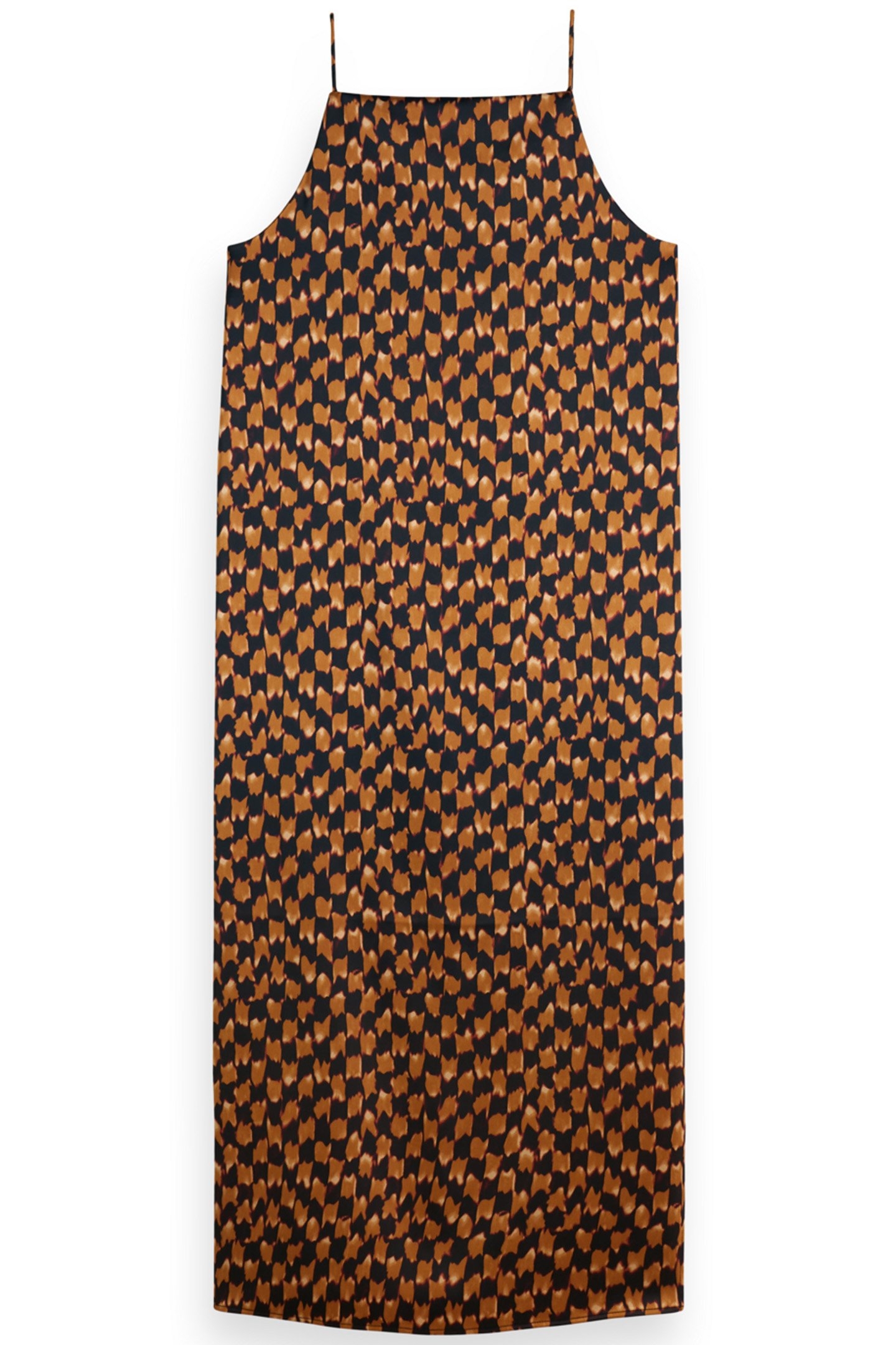 SATIN SLIP DRESS IKAT CHECKERBOARD TOBACCO 1