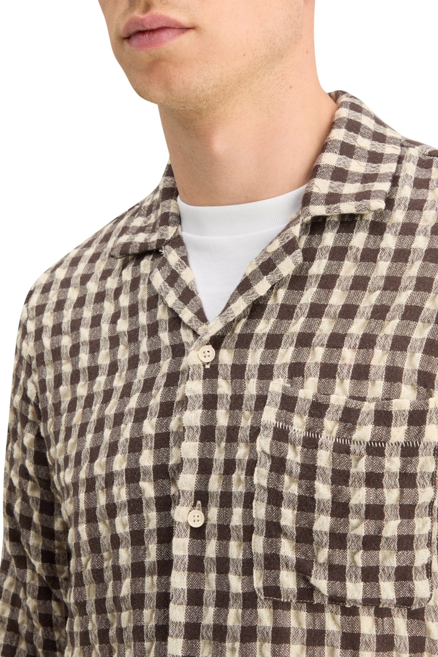 SEERSUCKER WOOL BLEND CHECK SHIRT BROWN CHECK 7