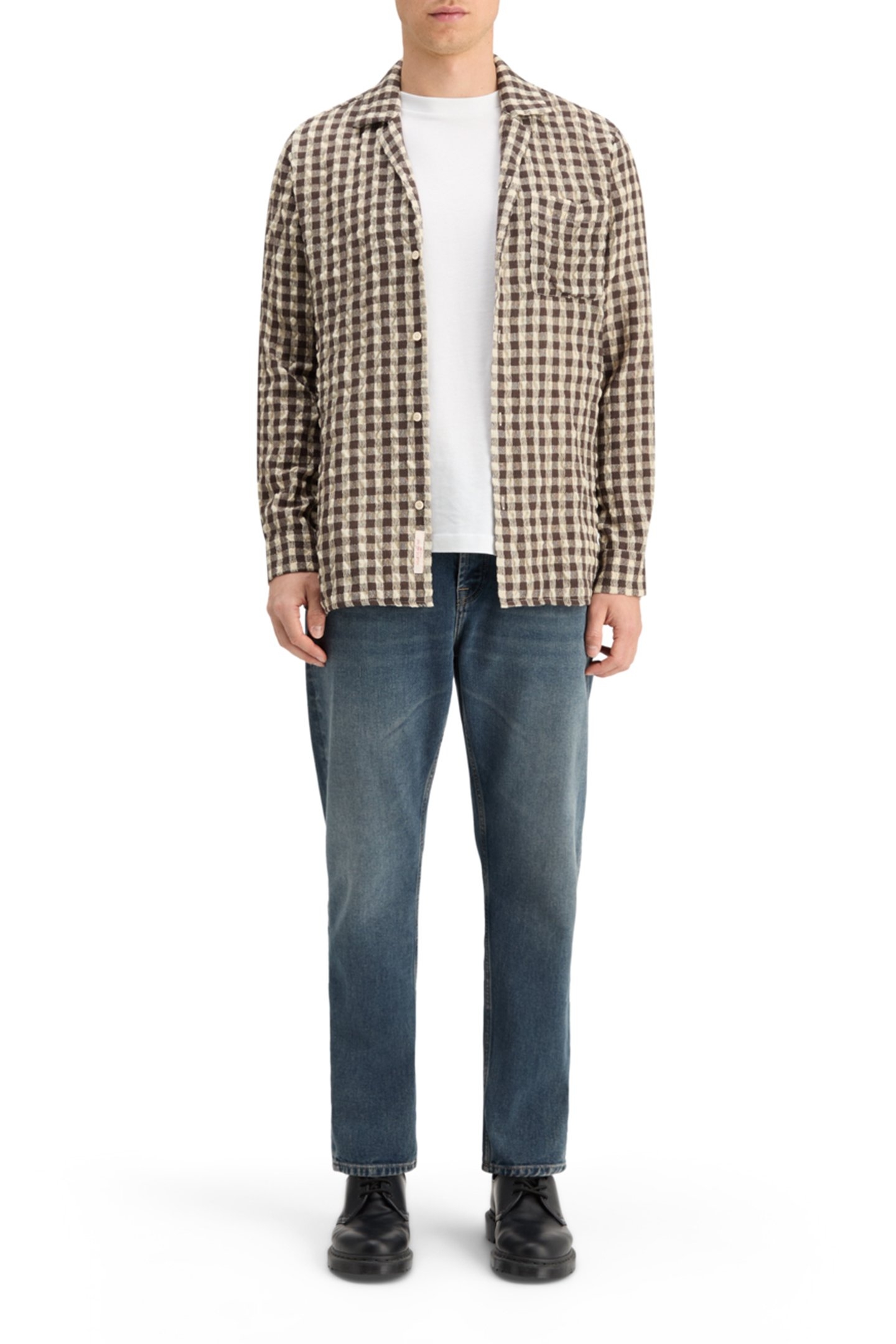 SEERSUCKER WOOL BLEND CHECK SHIRT BROWN CHECK 3