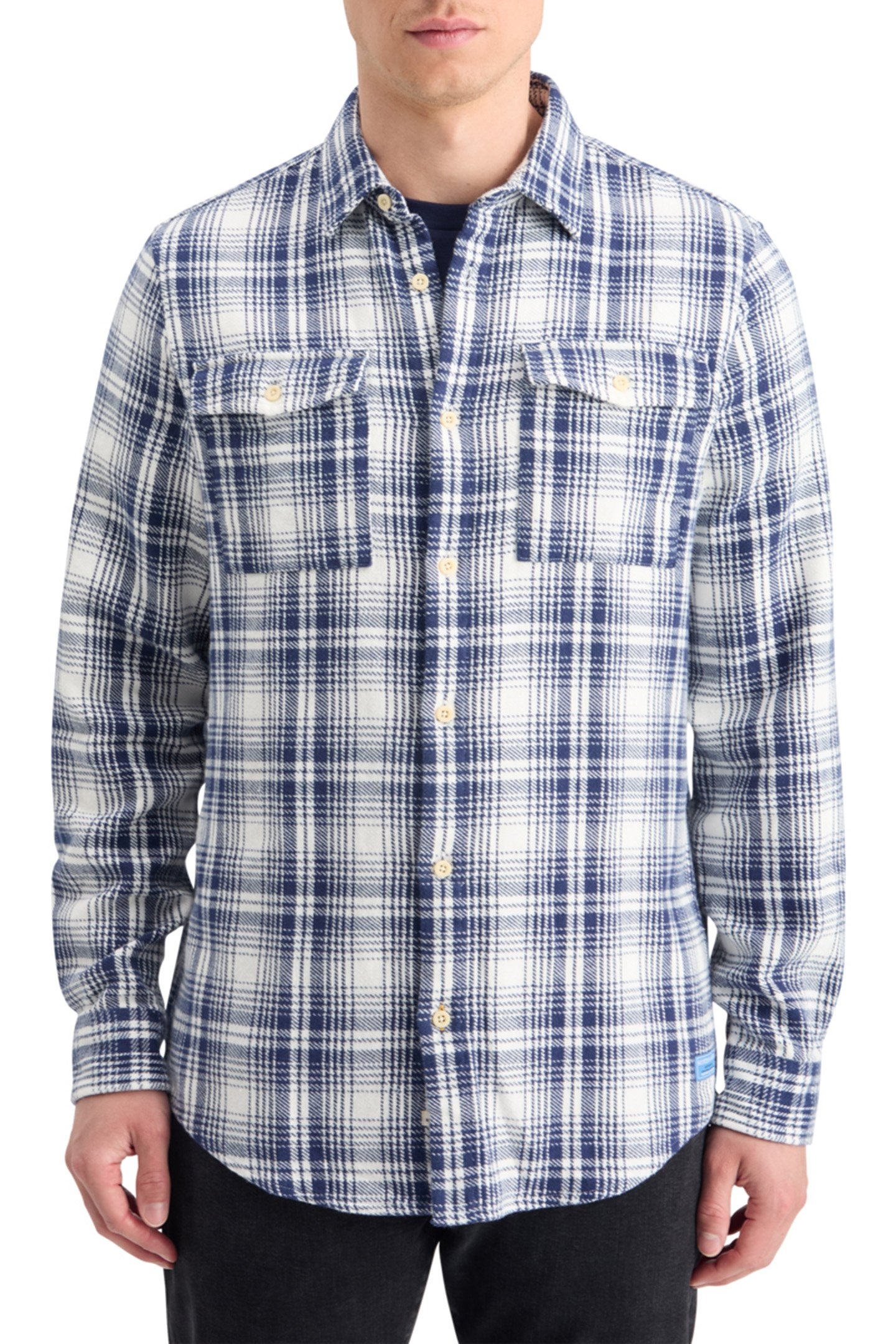 REGULAR FIT FLANNEL CHECK SHIRT BLUE WHITE CHECK 1