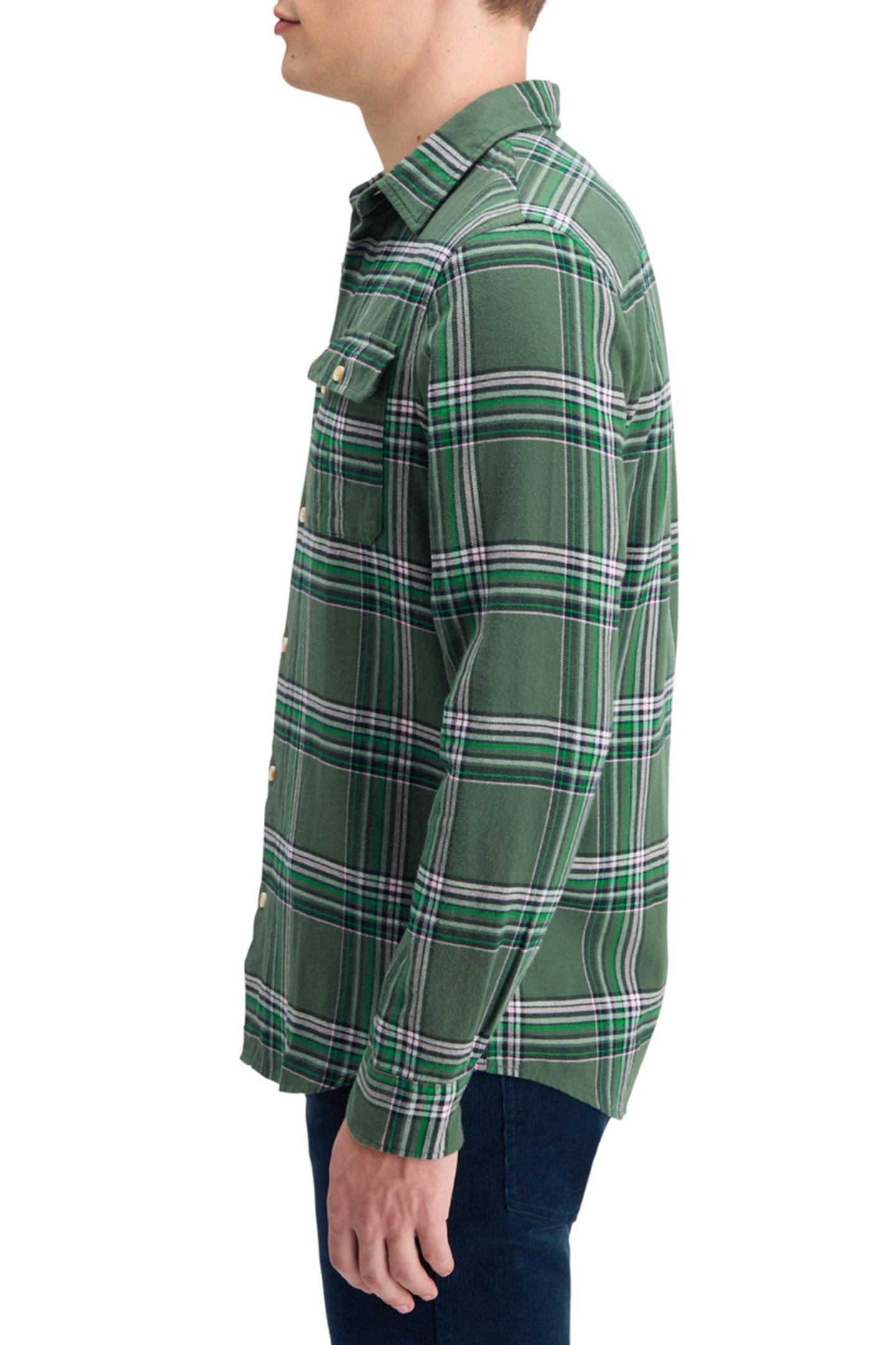 REGULAR FIT MULTICOLOURED FLANNEL CHECK SHIRT GREEN CHECK 6