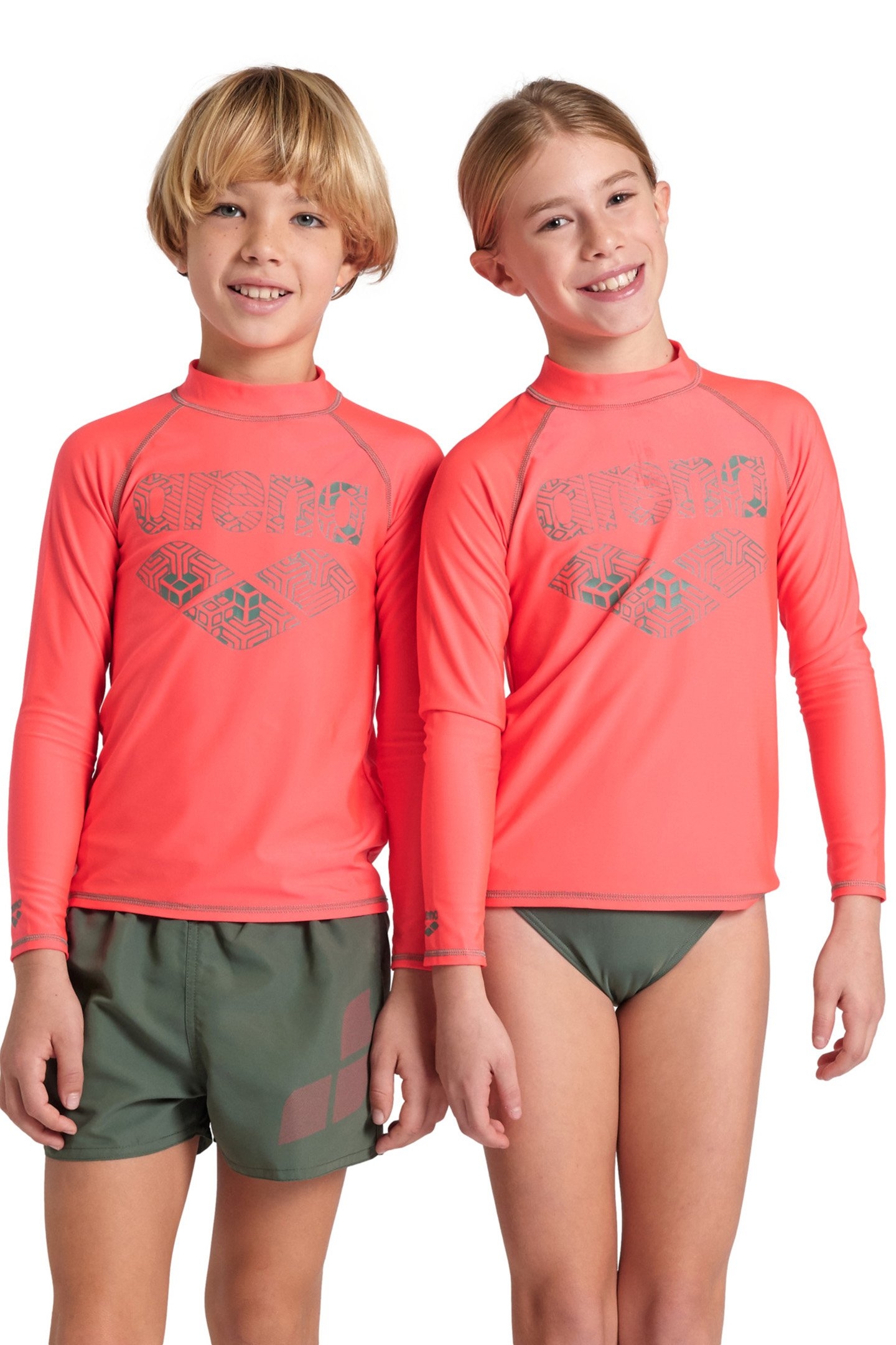 UNISEX JR ARENA RASH VEST L/S GRAPHIC FLUO RED-JADE 1