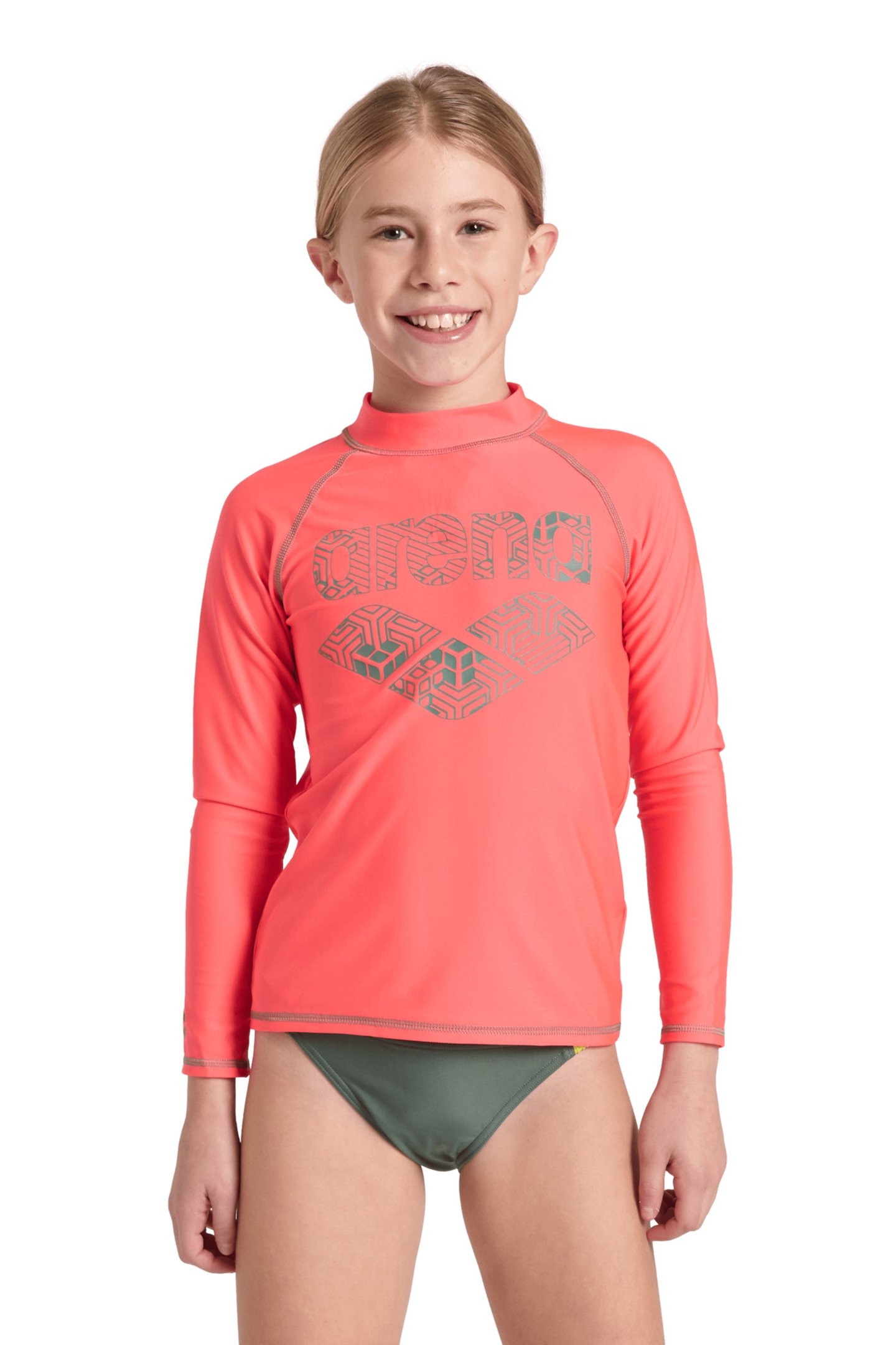 UNISEX JR ARENA RASH VEST L/S GRAPHIC FLUO RED-JADE 5