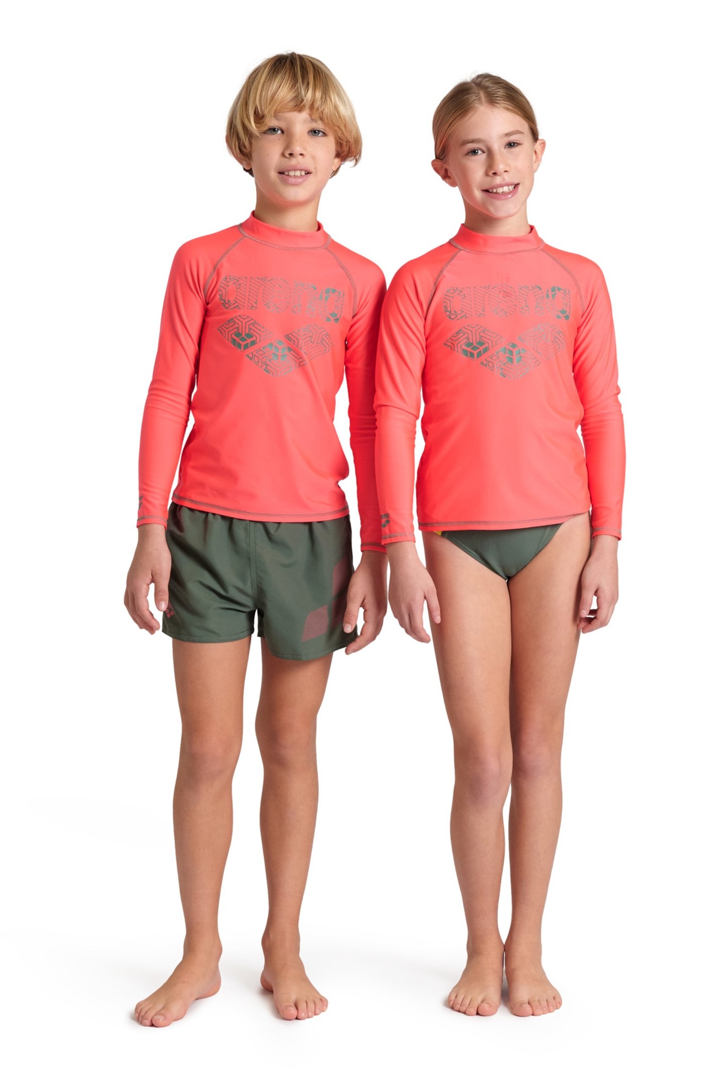 UNISEX JR ARENA RASH VEST L/S GRAPHIC FLUO RED-JADE 2
