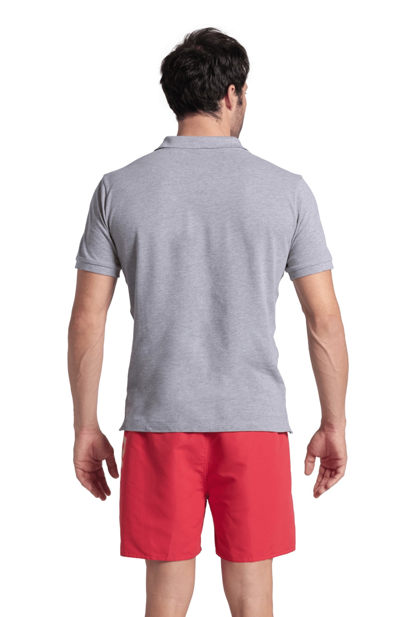 MEN'S POLOSHIRT SOLID COTTON PIQUET MEDIUM GREY HEATHER-WHIT 2