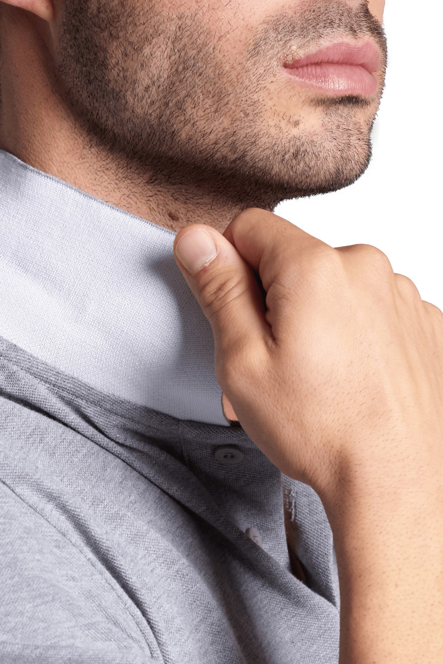 MEN'S POLOSHIRT SOLID COTTON PIQUET MEDIUM GREY HEATHER-WHIT 7