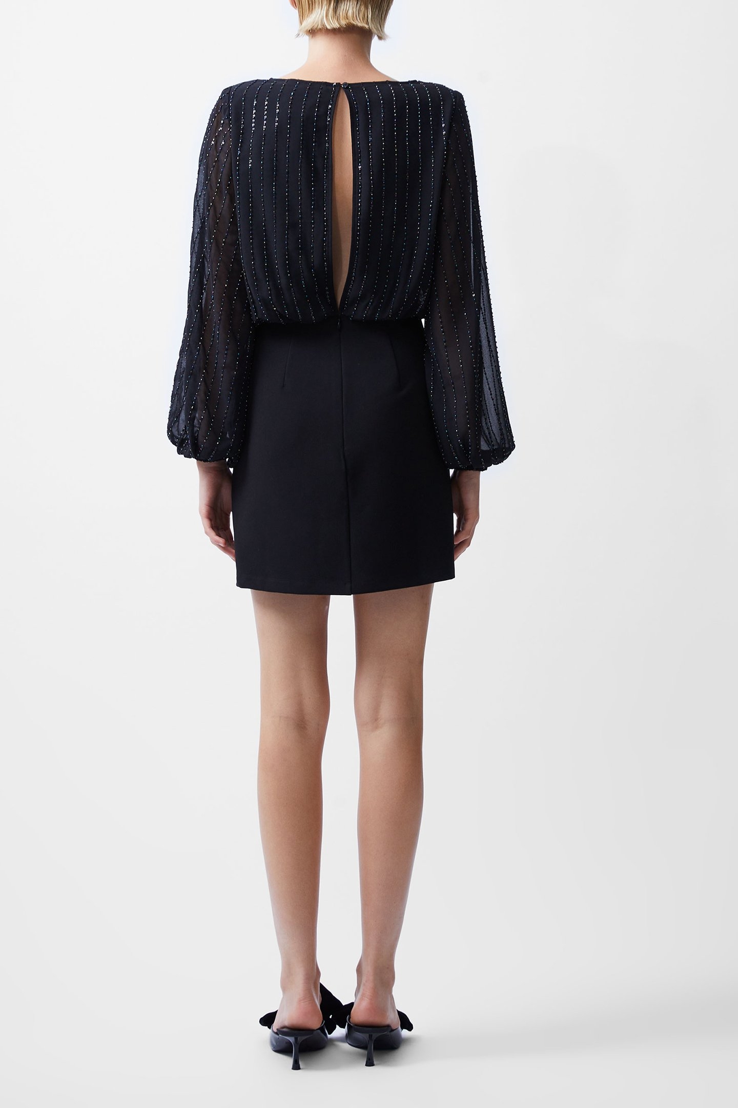 EFFY SEQUIN LS SLASH NK DRESS BLACKOUT MULTI 3