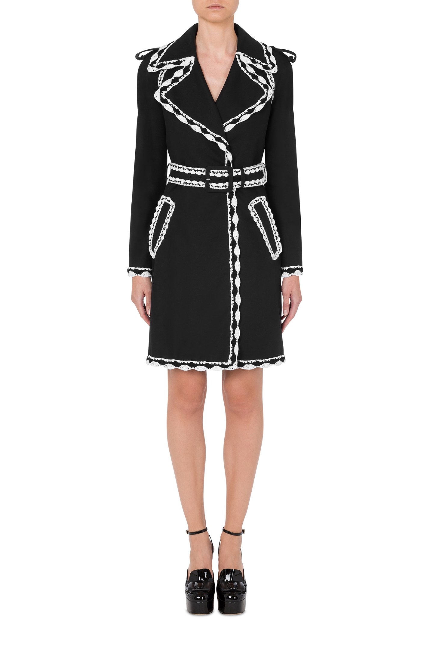 GABARDINE TRENCH COAT CROCHET DETAILS BLACK 1