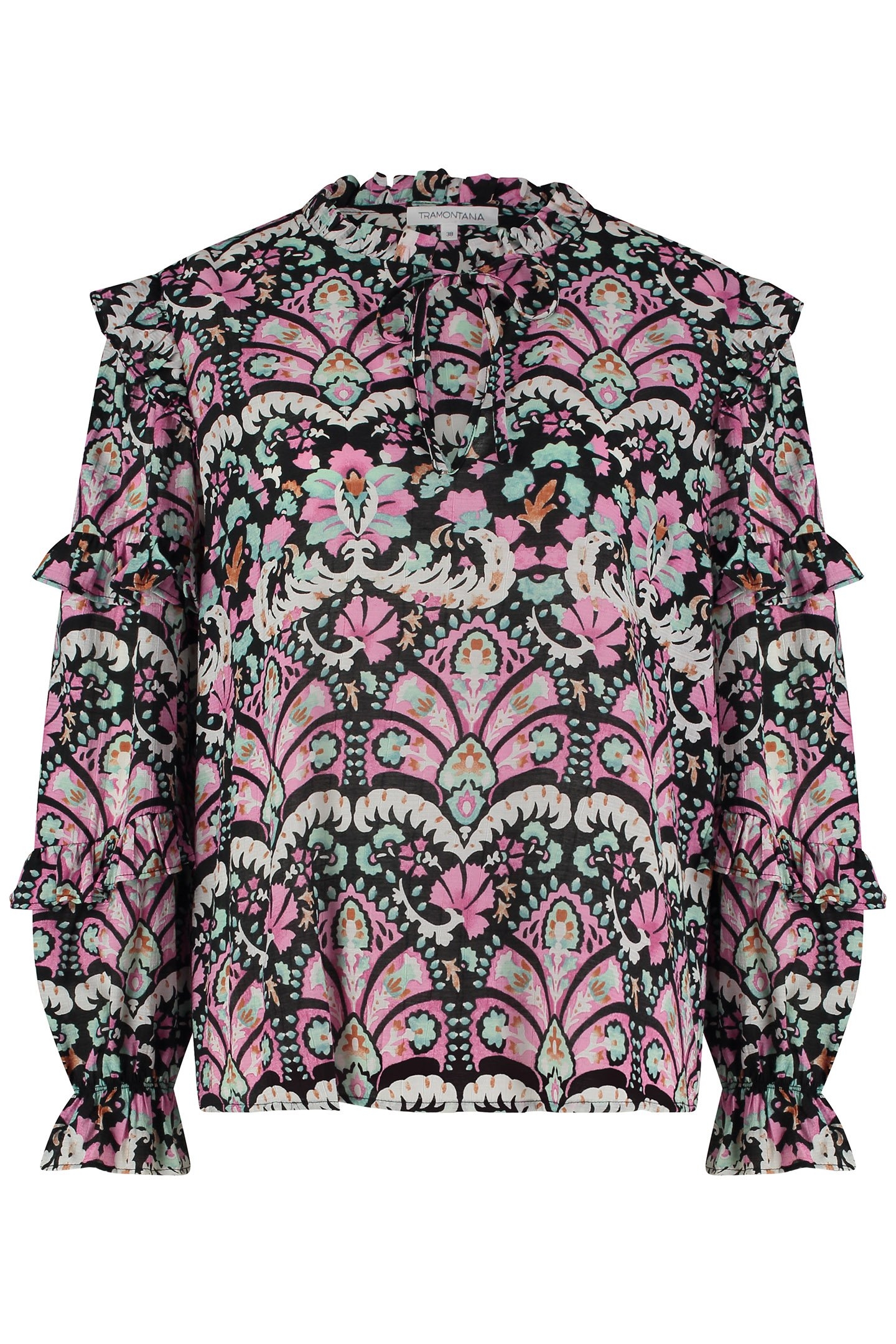 TOP RUFFLE FOLK TALES BLACK PRINT BLACKS 2