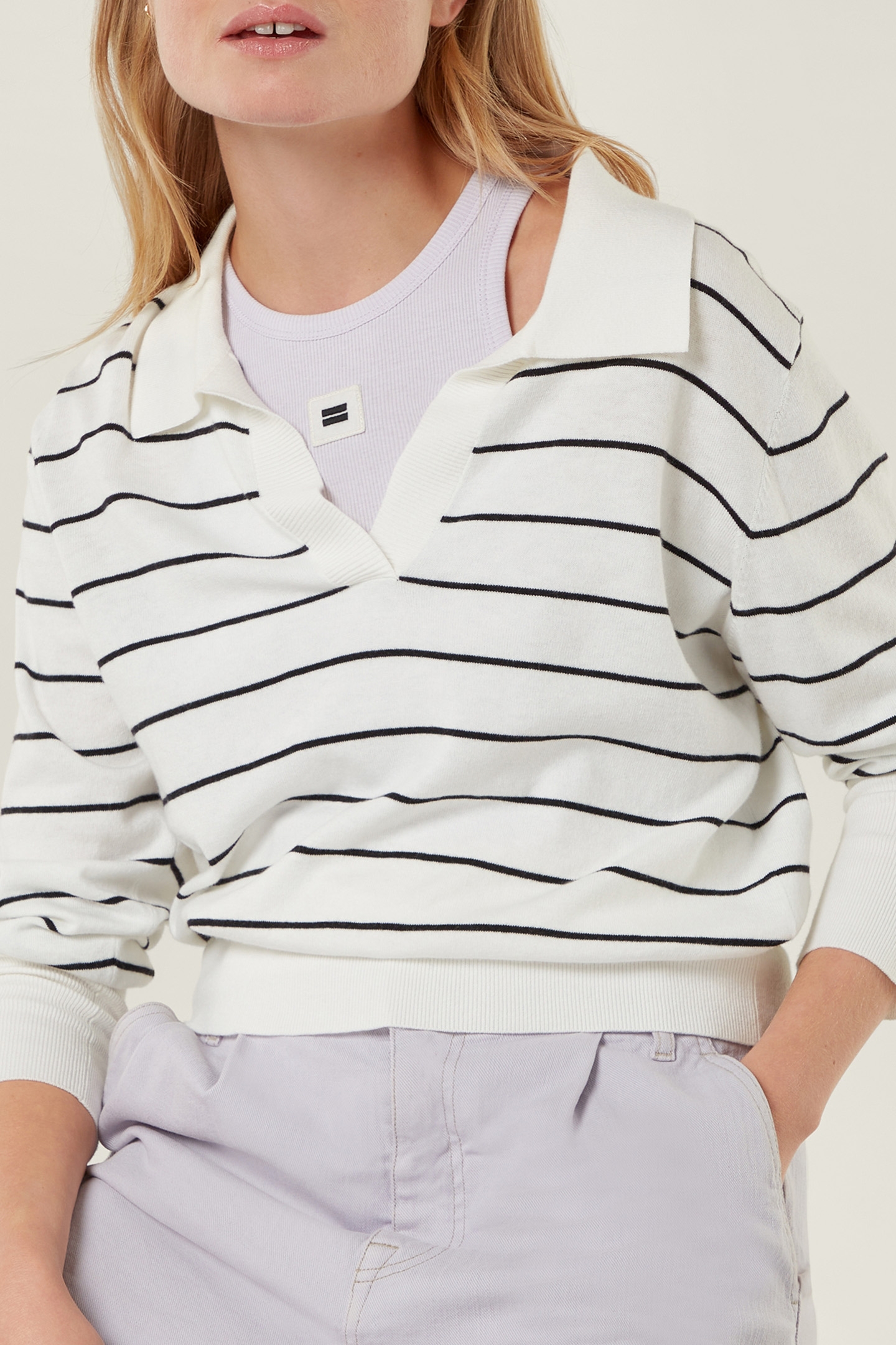 COLLAR SWEATER KNIT STRIPE ECRU 5