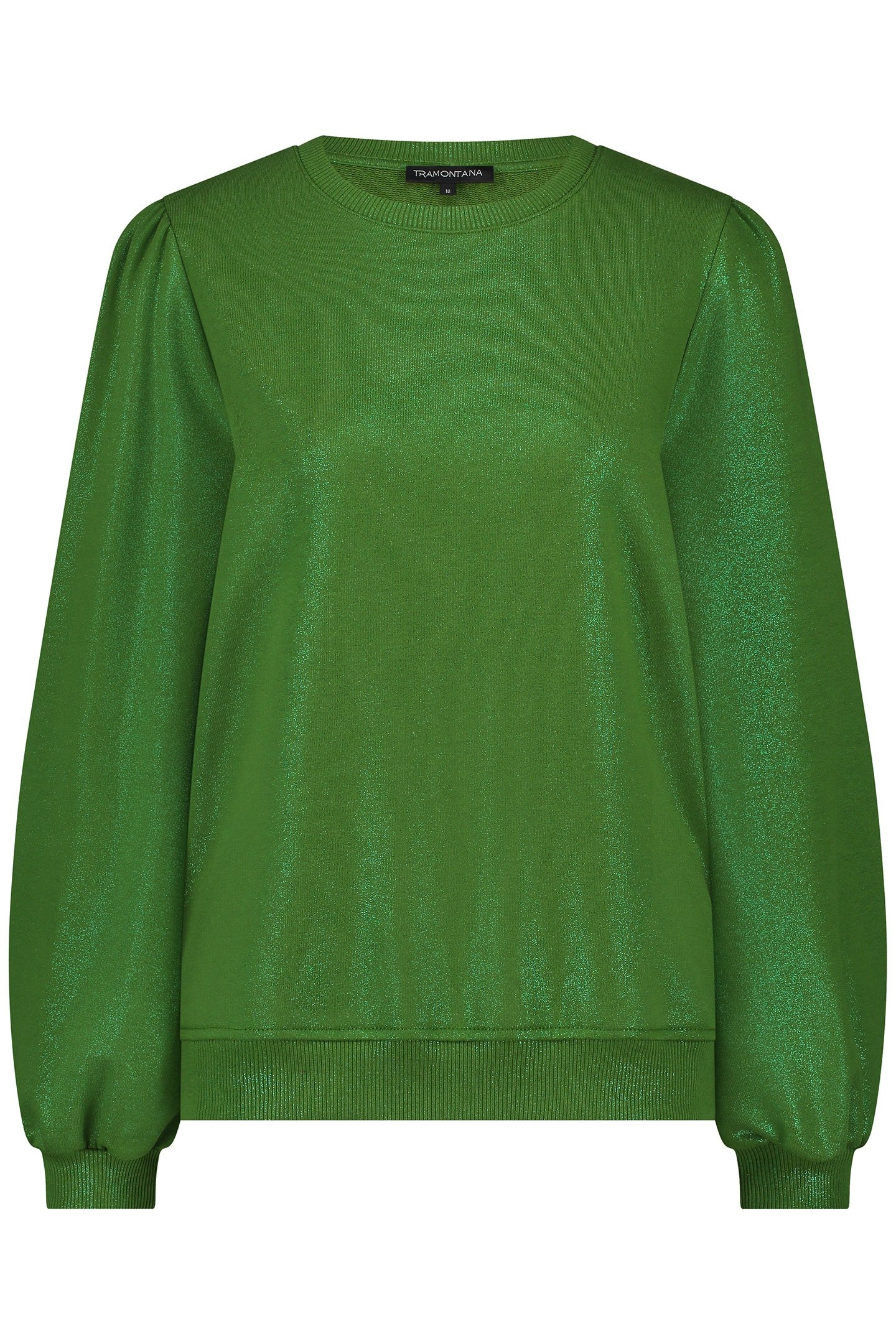 SWEATER PUFF SHOULDER METALLIC LEAF GREEN 1