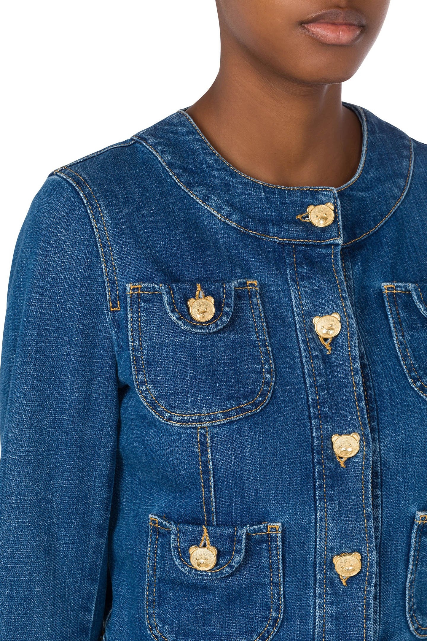 TEDDY BUTTONS STRETCH DENIM JACKET BLUE 4