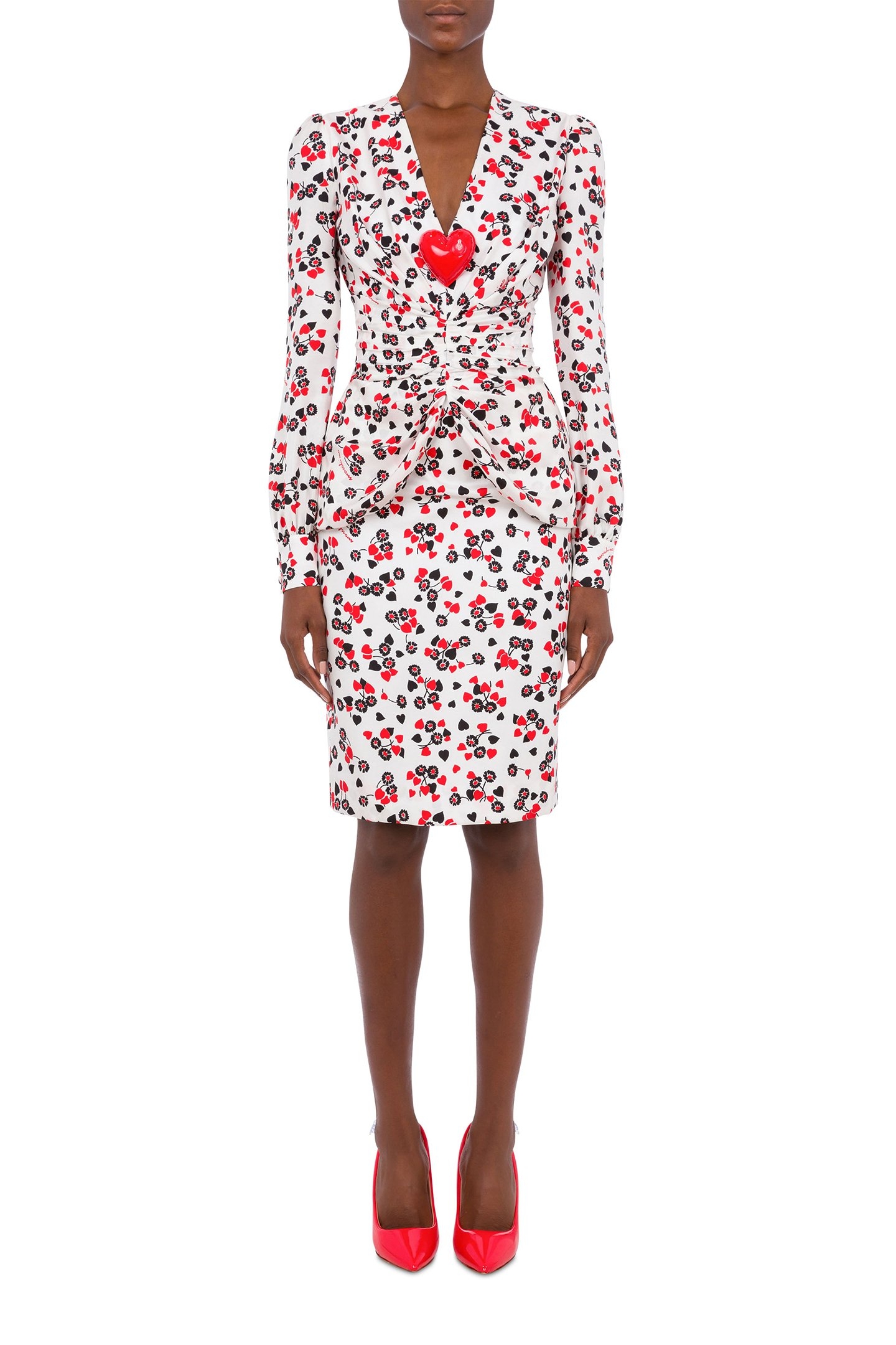 ALLOVER HEARTS SILK TWILL DRESS WHITE 1