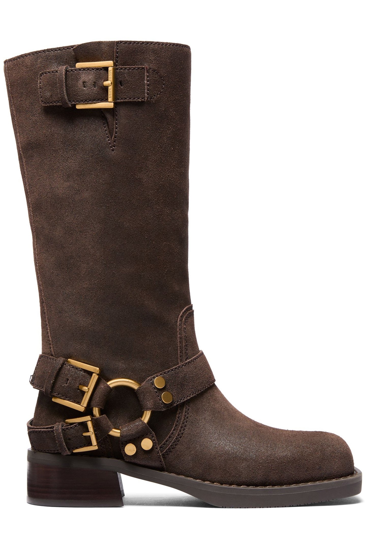 CROSBY GOLD BUCKLE DETAIL BIKER BOOT IN CHOCOLATE BROWN 1