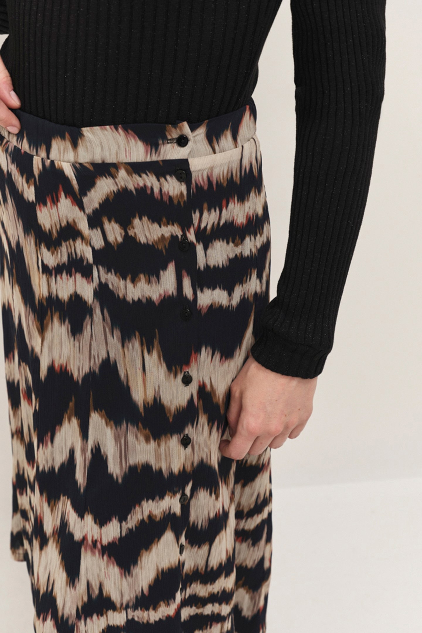 JOYAU - CHOCOLATE MIDI SKIRT WITH ARTY STRIPE PRINT 6