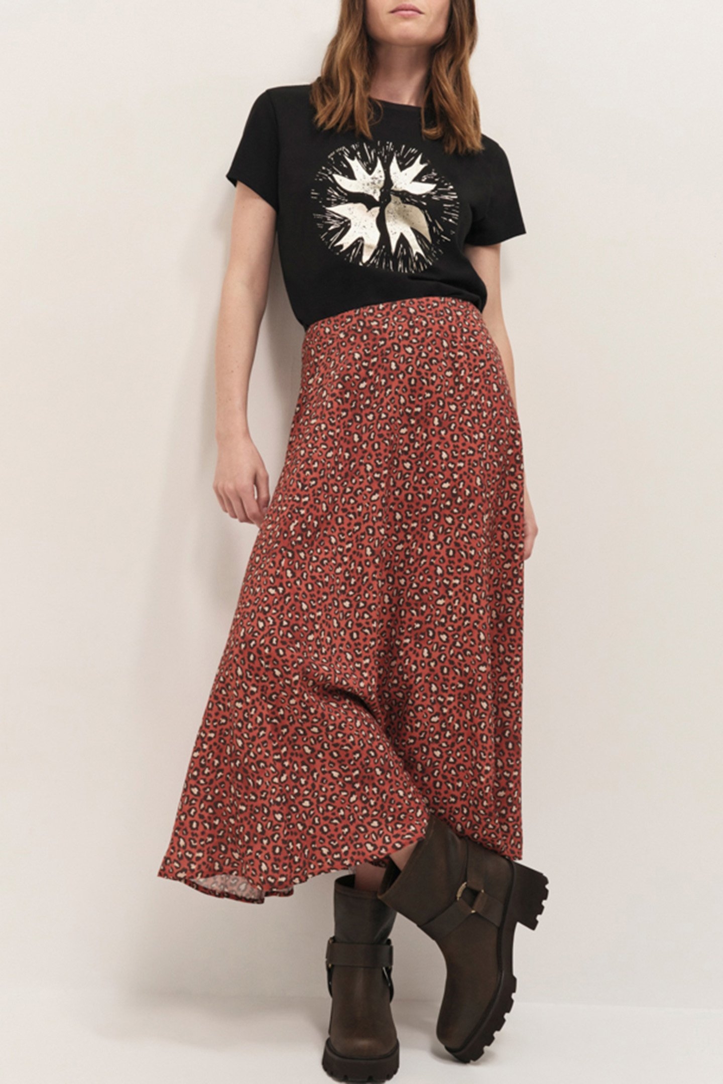 JETTY - PUMPKIN MIDI SKIRT IN WINTER SAFARI PRINT 3