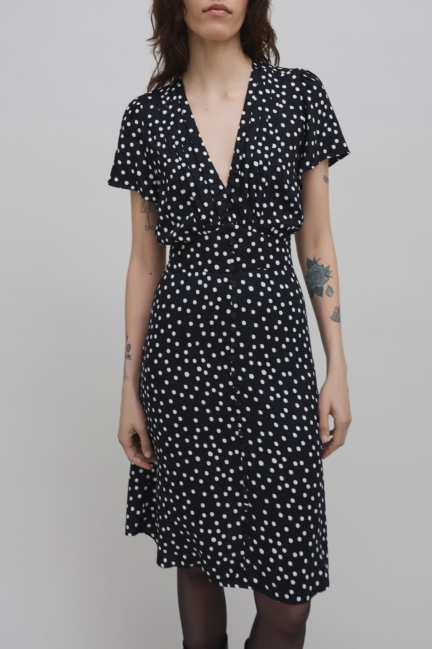 BLACK LENZING™ ECOVERO™ POLKA DOT PRINT DRESS 1