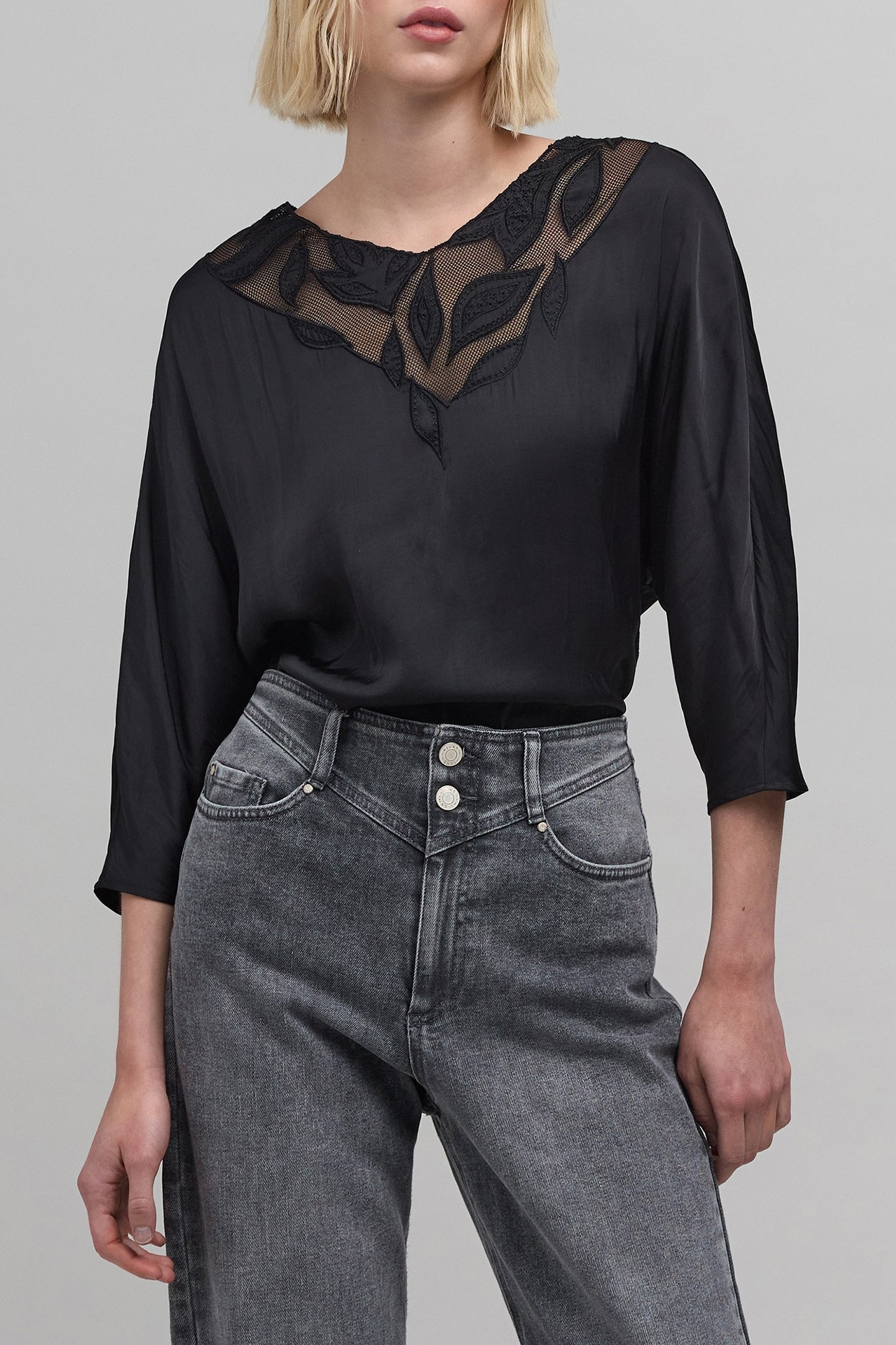 BLACK FLORAL EMBROIDERED FISHNET BLOUSE 5