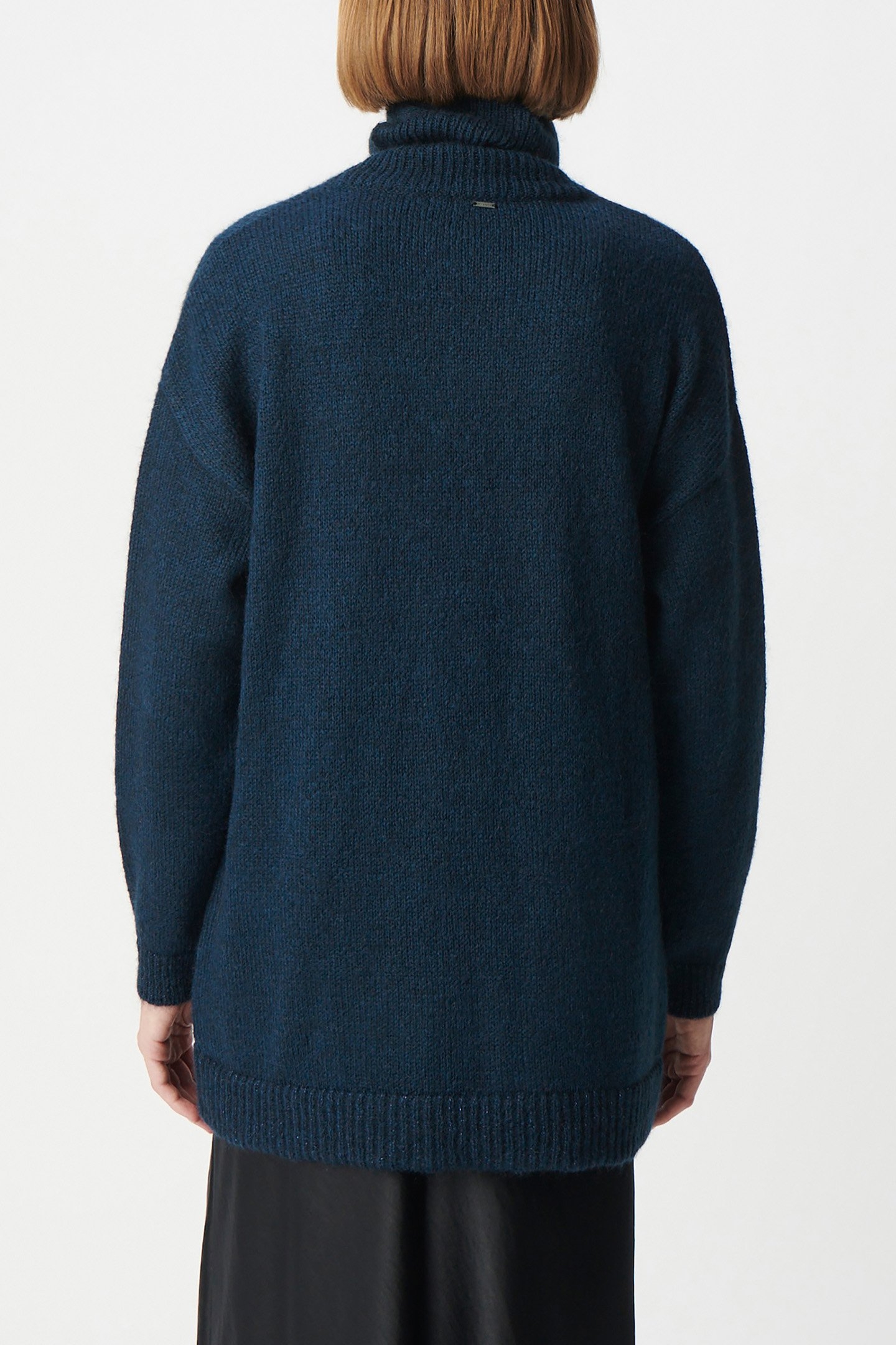 NAVY RIB-KNIT TURTLENECK SWEATER WITH LUREX TRIM 2