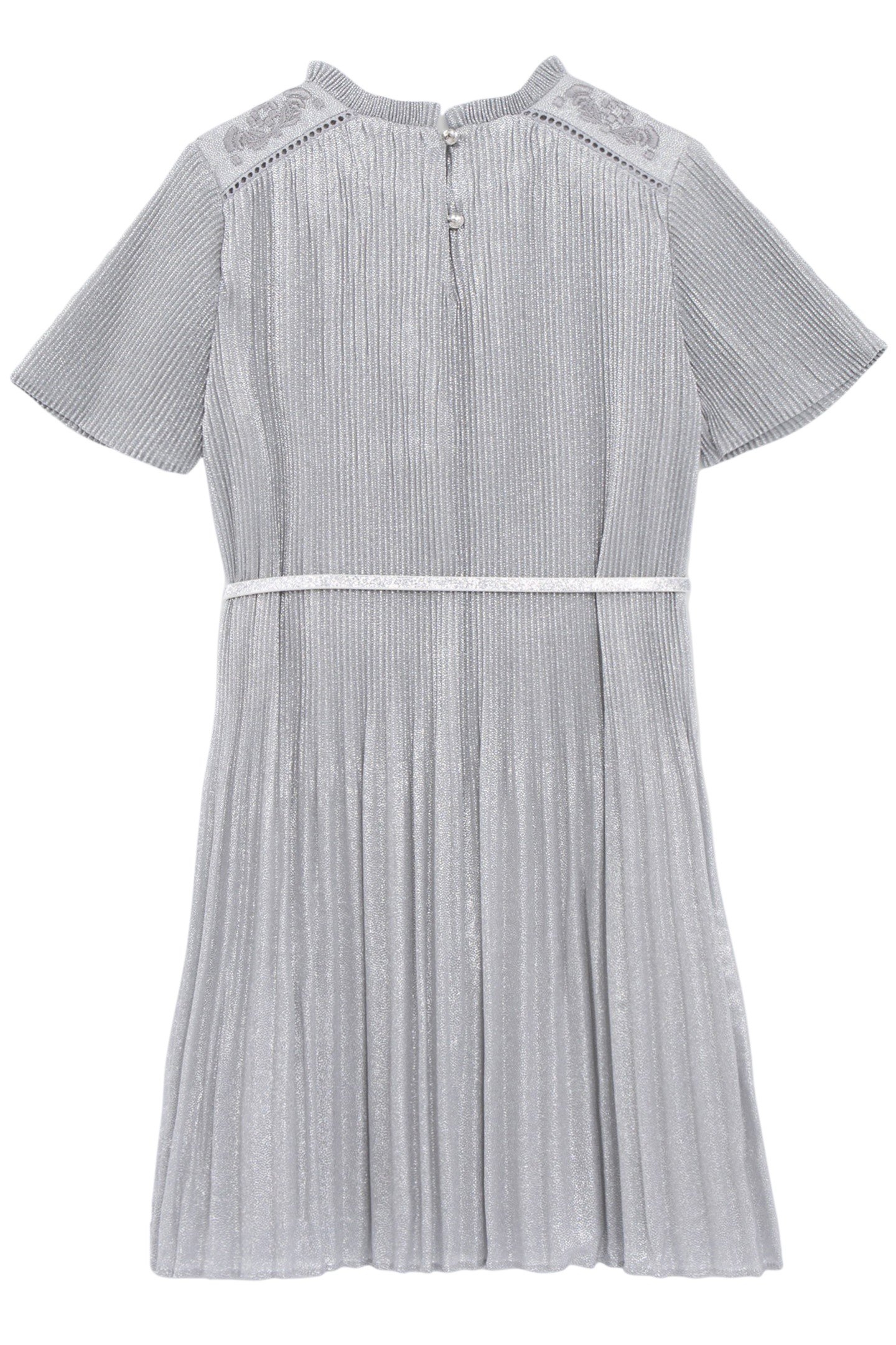 SILVERY PLEATED DRESS WITH EMBROIDERED SHOULDERS 3